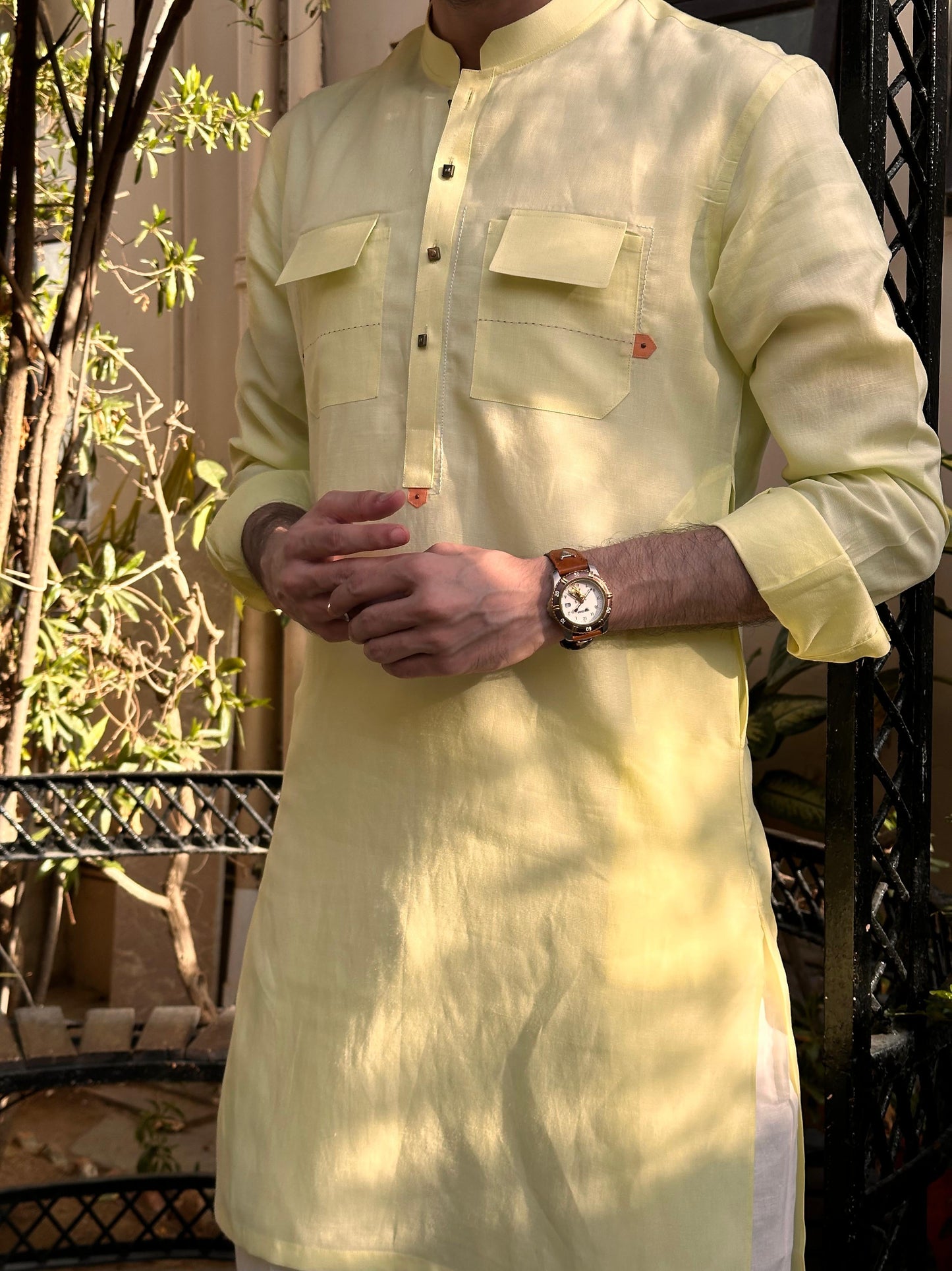 Lemon Yellowish Short Kurta with Bell Bottoms