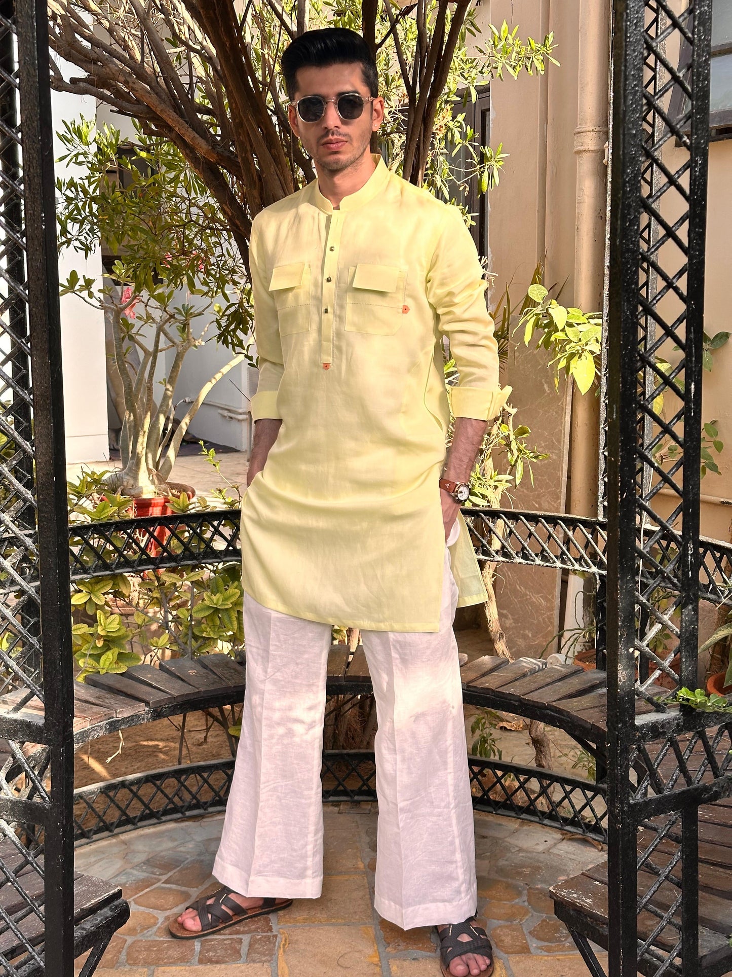 Lemon Yellowish Short Kurta with Bell Bottoms