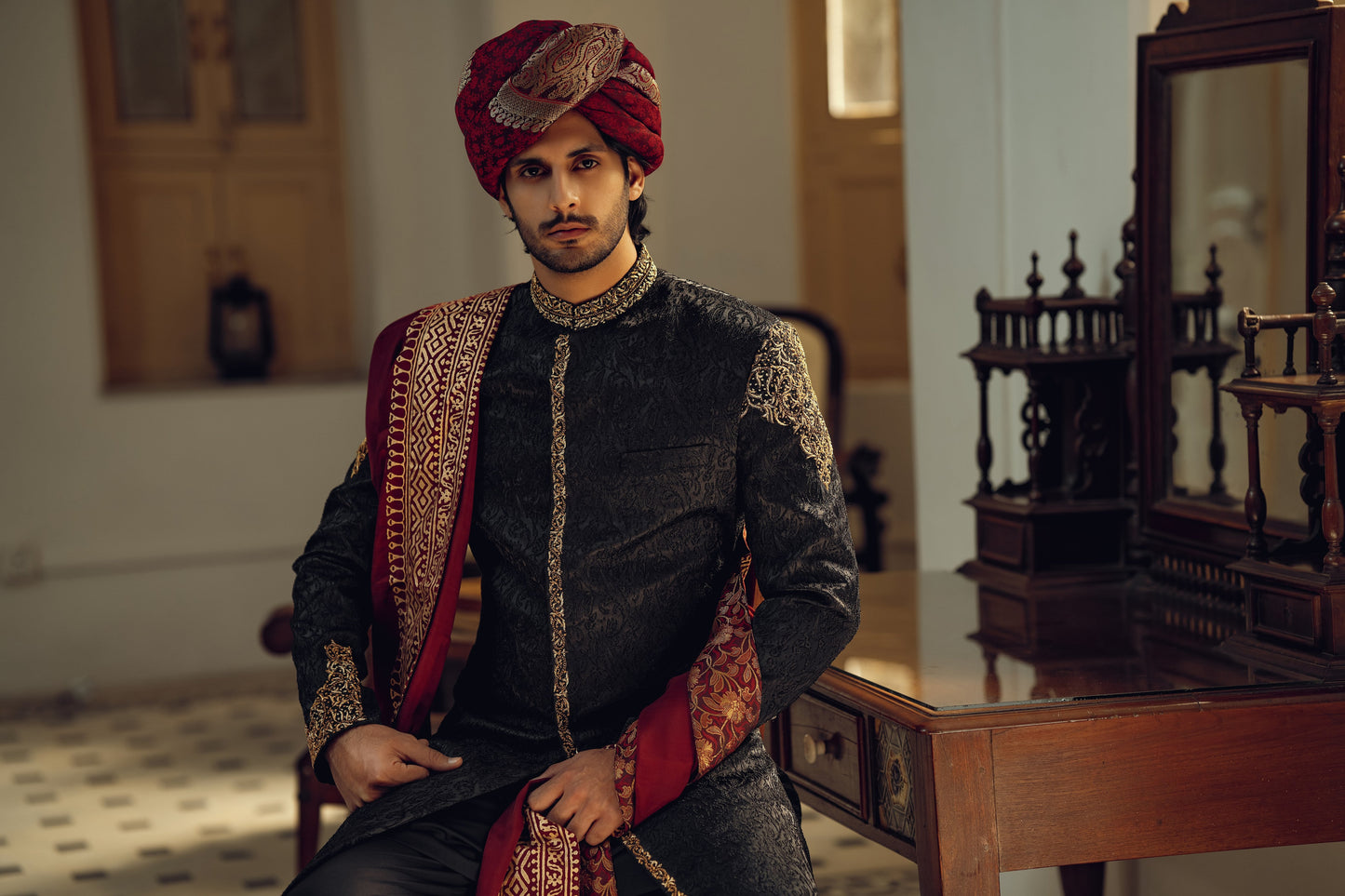 BLACK HAND EMBROIDERED SHERWANI (ORDER VIA BOOK AN APPOINTMENT ONLY)