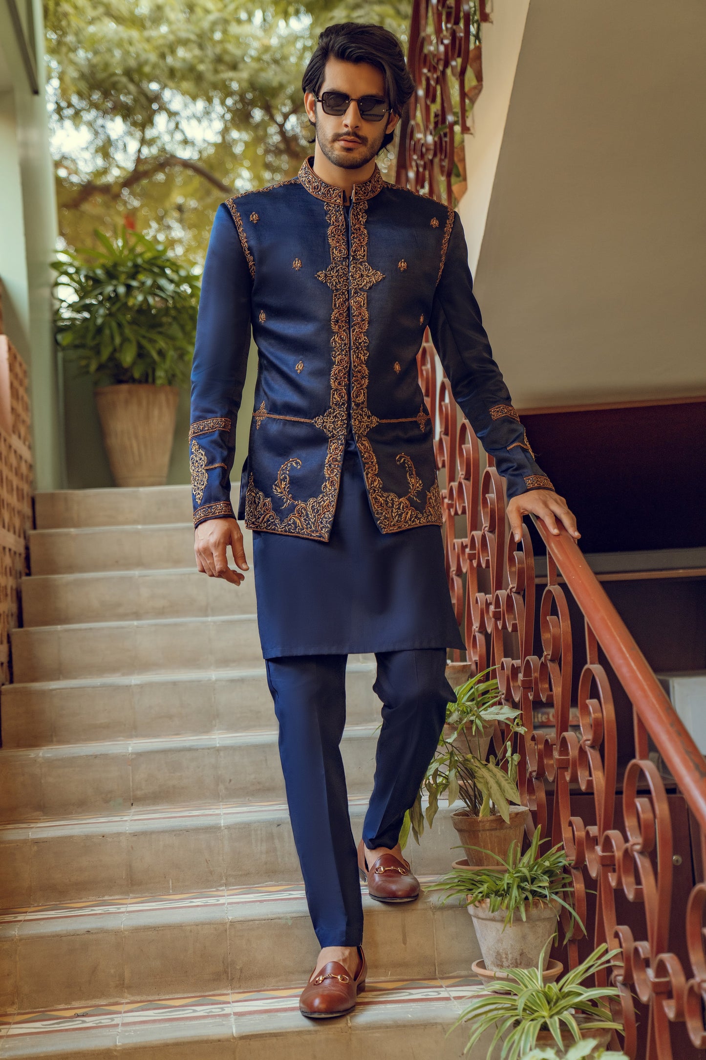 BLUE EMBROIDERED PRINCE COAT with BLUE KURTA PAJAMA