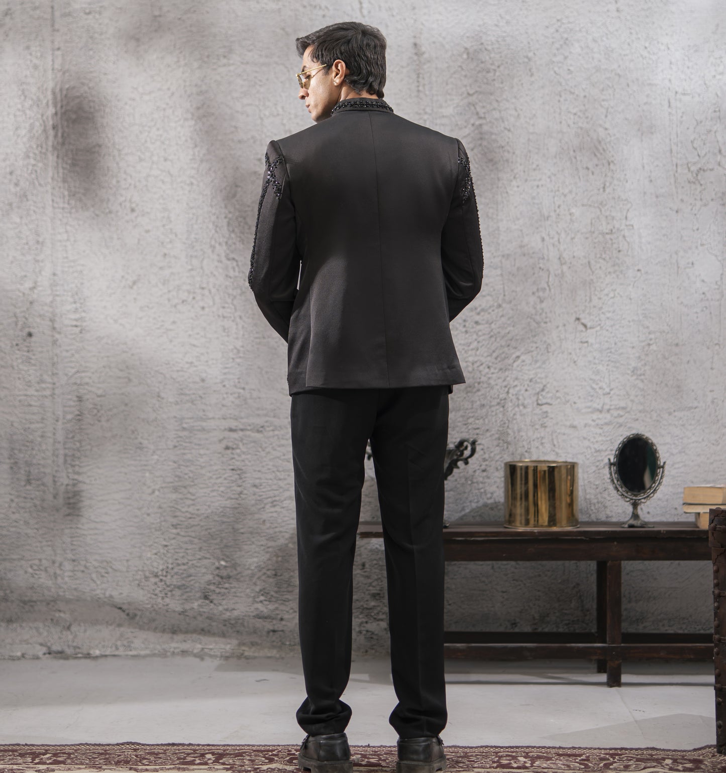 Black Hand-Embroidered Prince Coat