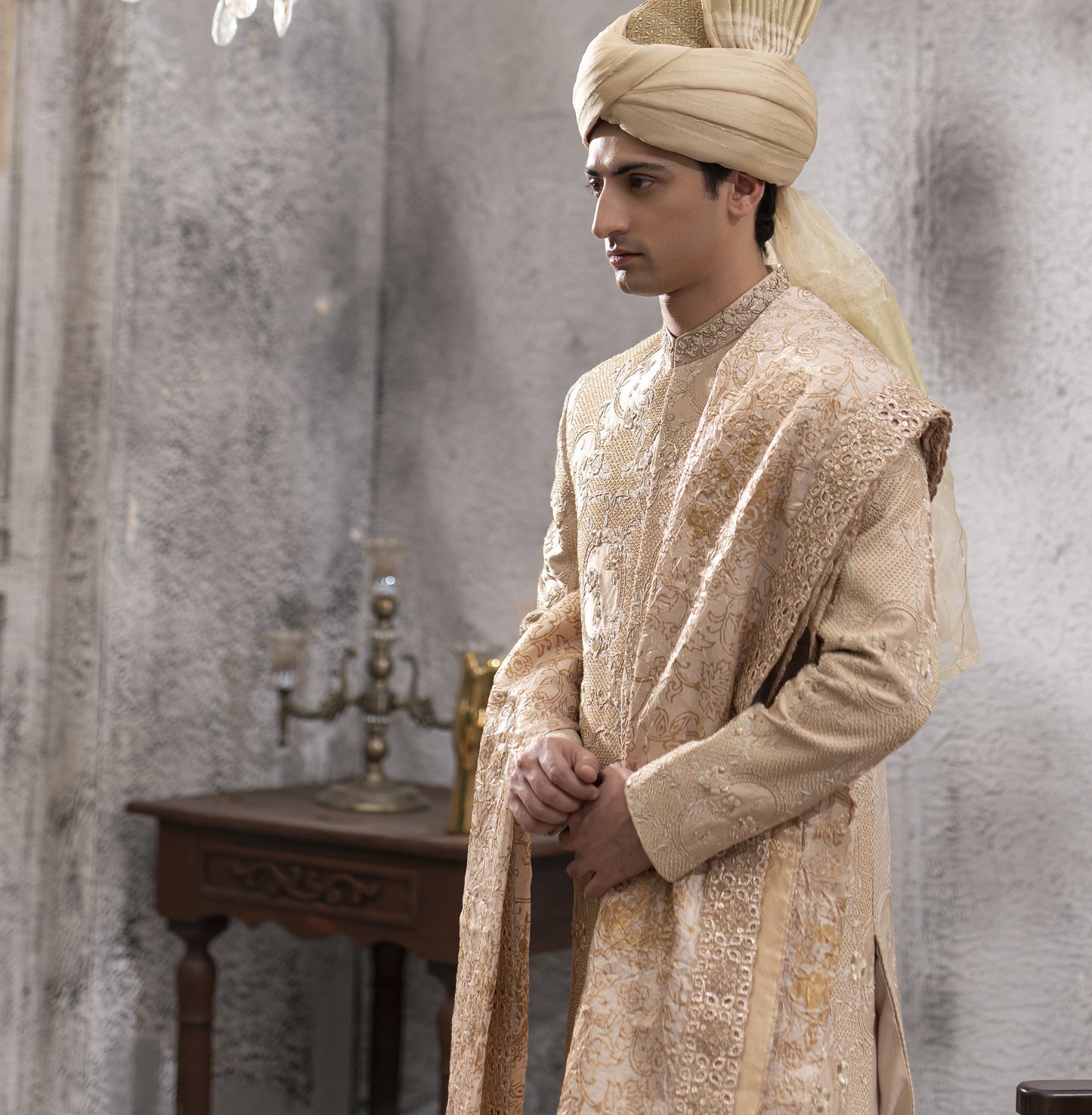 Peach Hand-Embroidered Sherwani