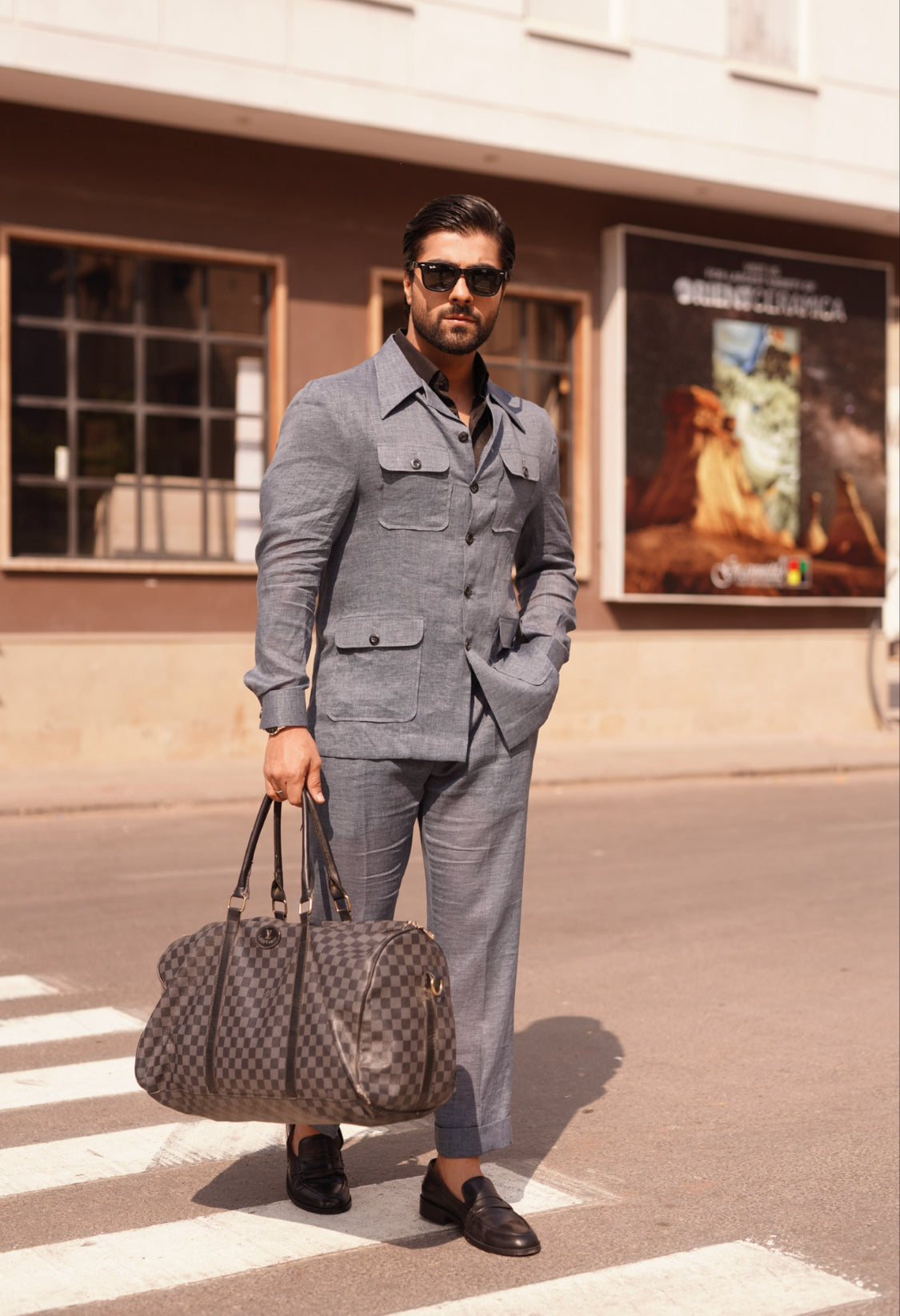 Blue Linen Safari Suit. CO-ORD Set
