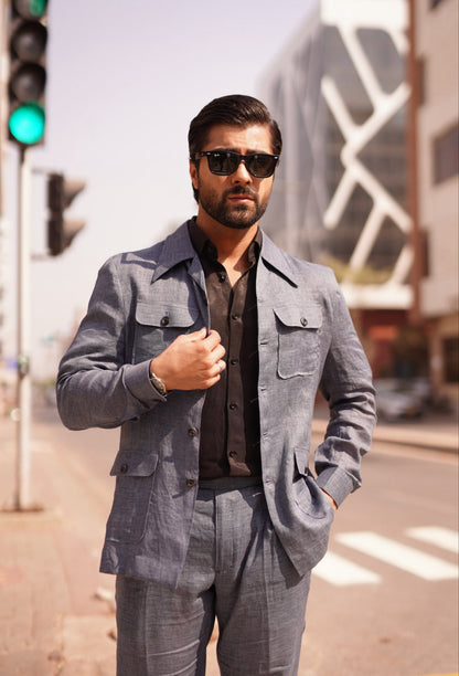 Blue Linen Safari Suit. CO-ORD Set