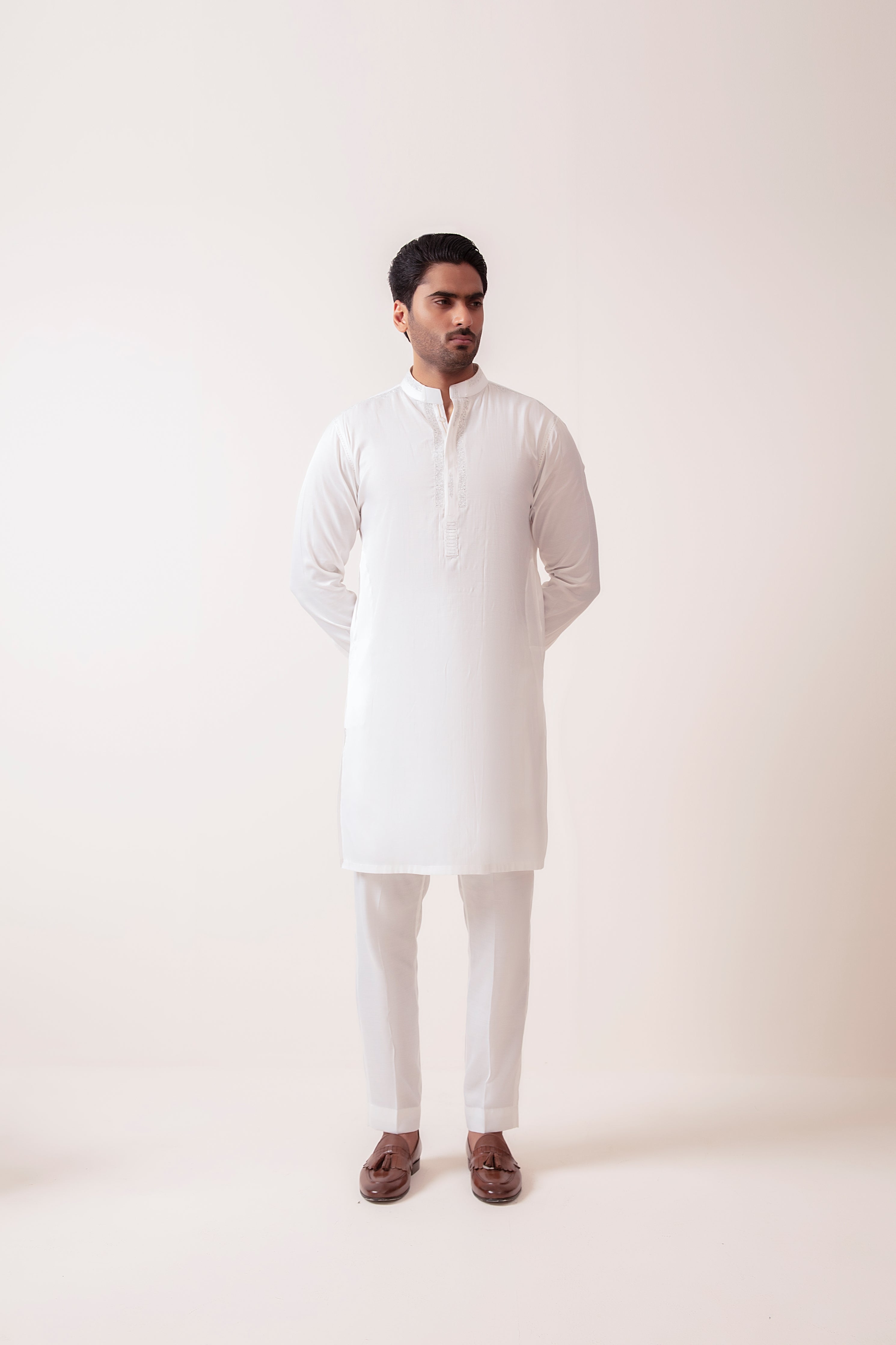 WHITE SATIN KURTA PAJAMA