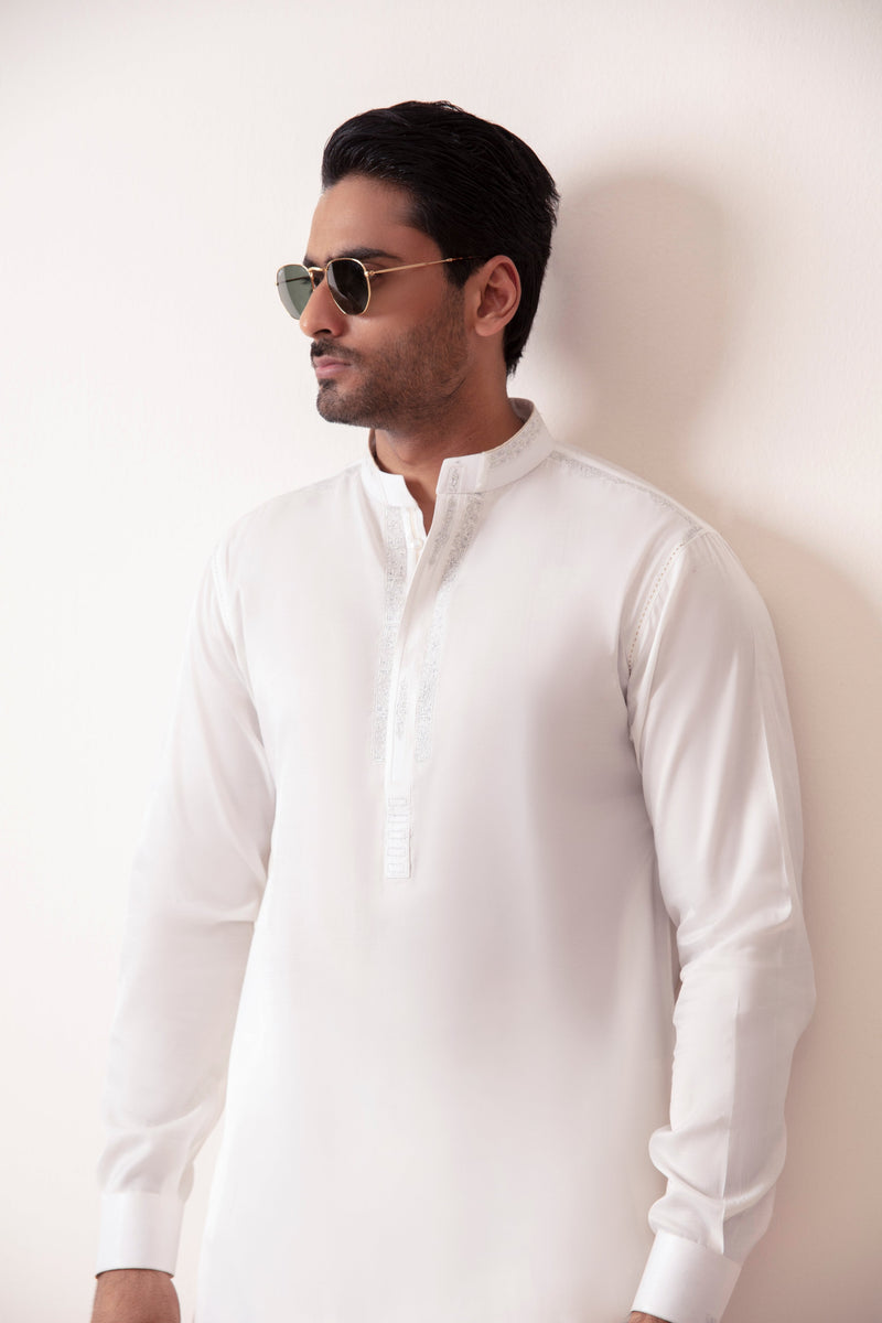 WHITE SATIN KURTA PAJAMA