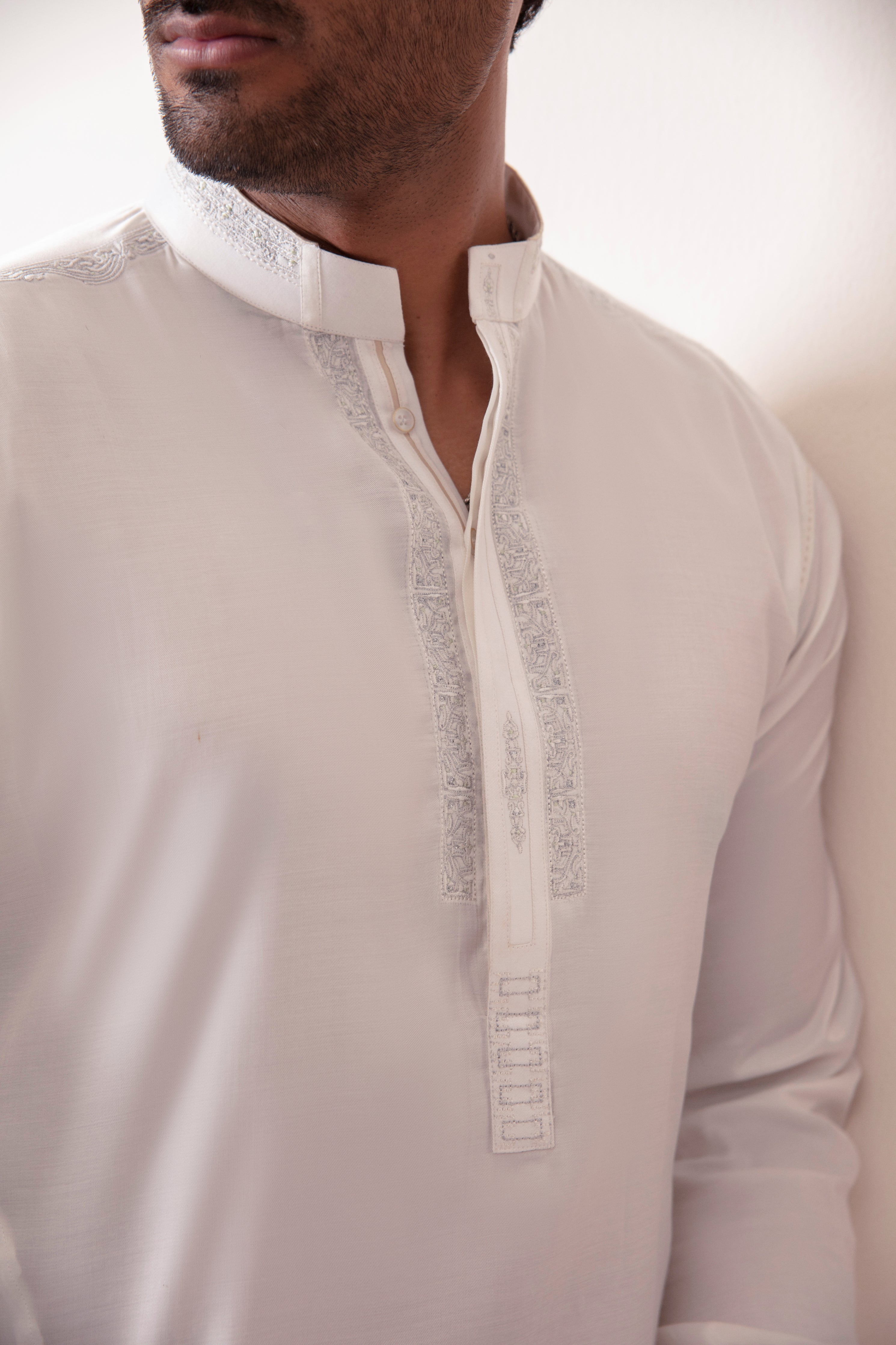 WHITE SATIN KURTA PAJAMA