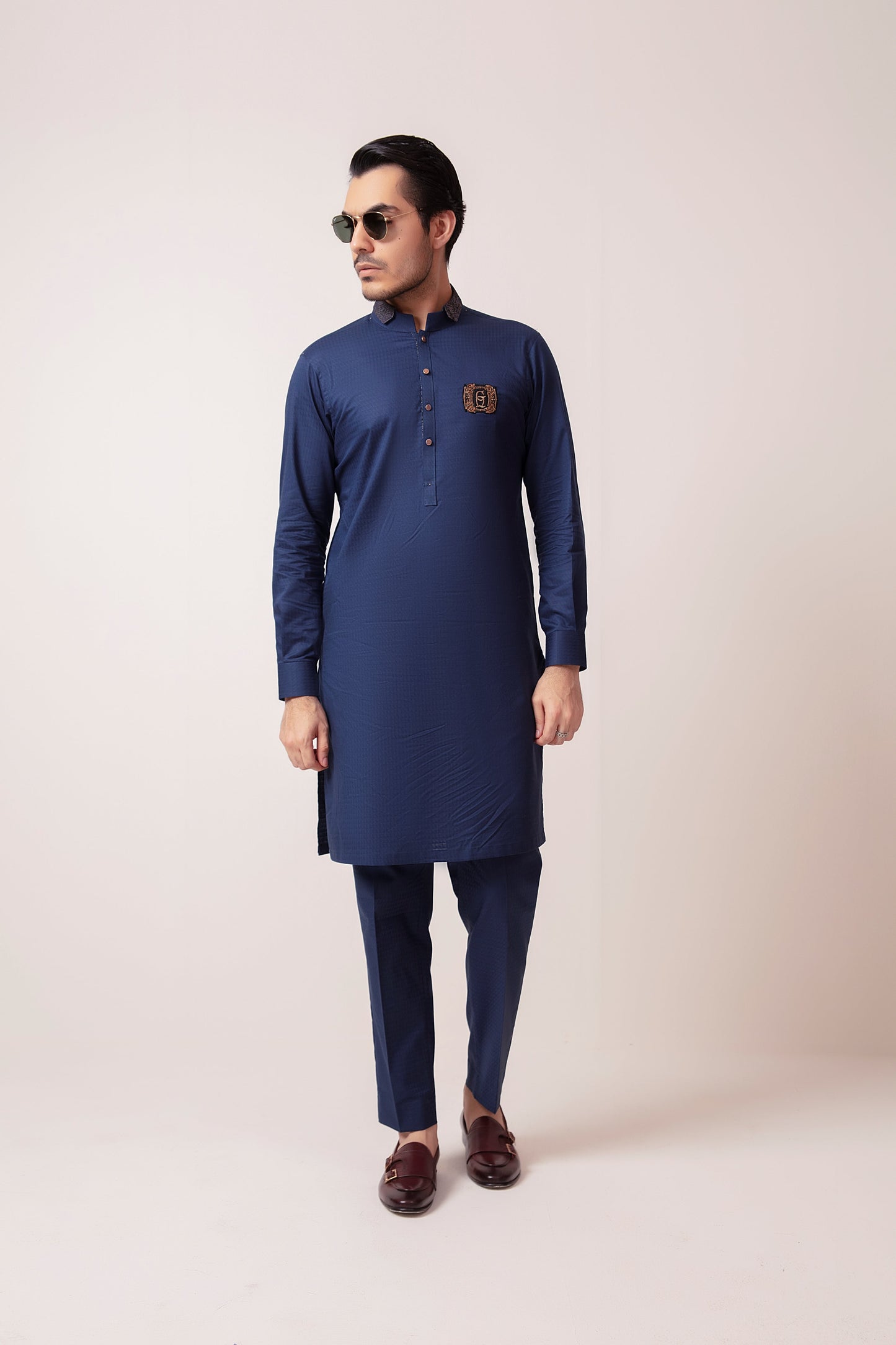 BLUE JACQUARD KURTA PAJAMA