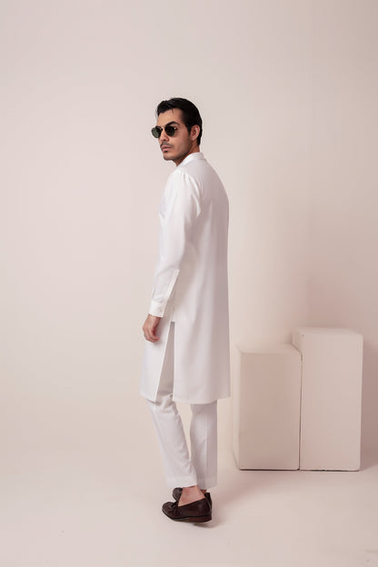 WHITE BLENDED KURTA PAJAMA