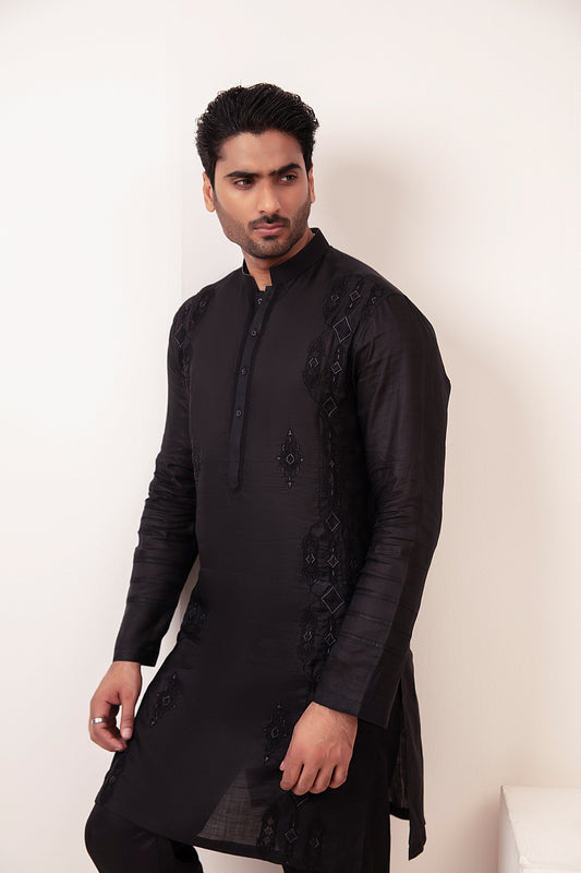 IRISH BLACK HAND STITCHEN APPLIQUE KURTA PAJAMA
