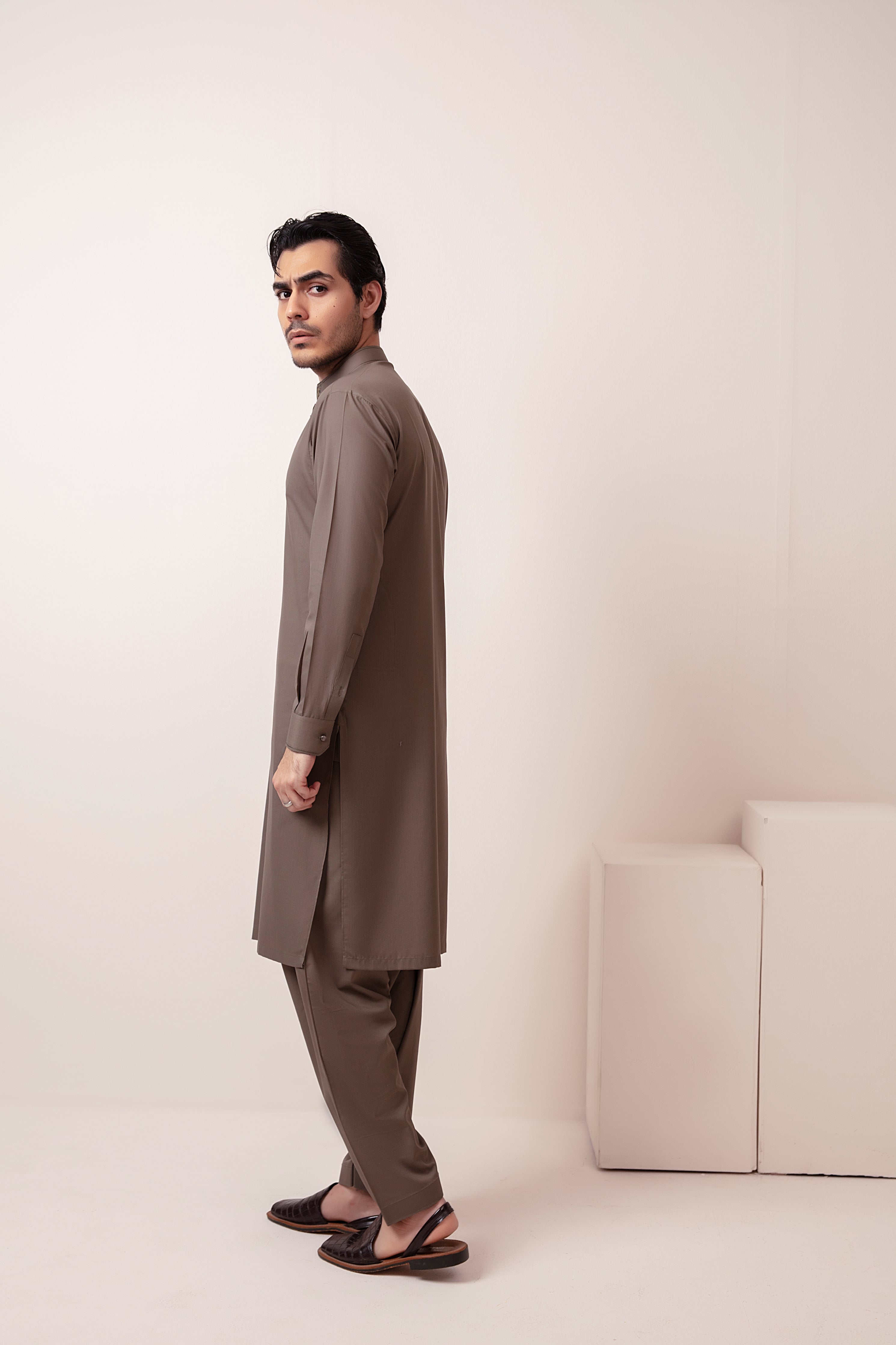 OLIVE GREEN BLENDED KAMEEZ SHALWAR