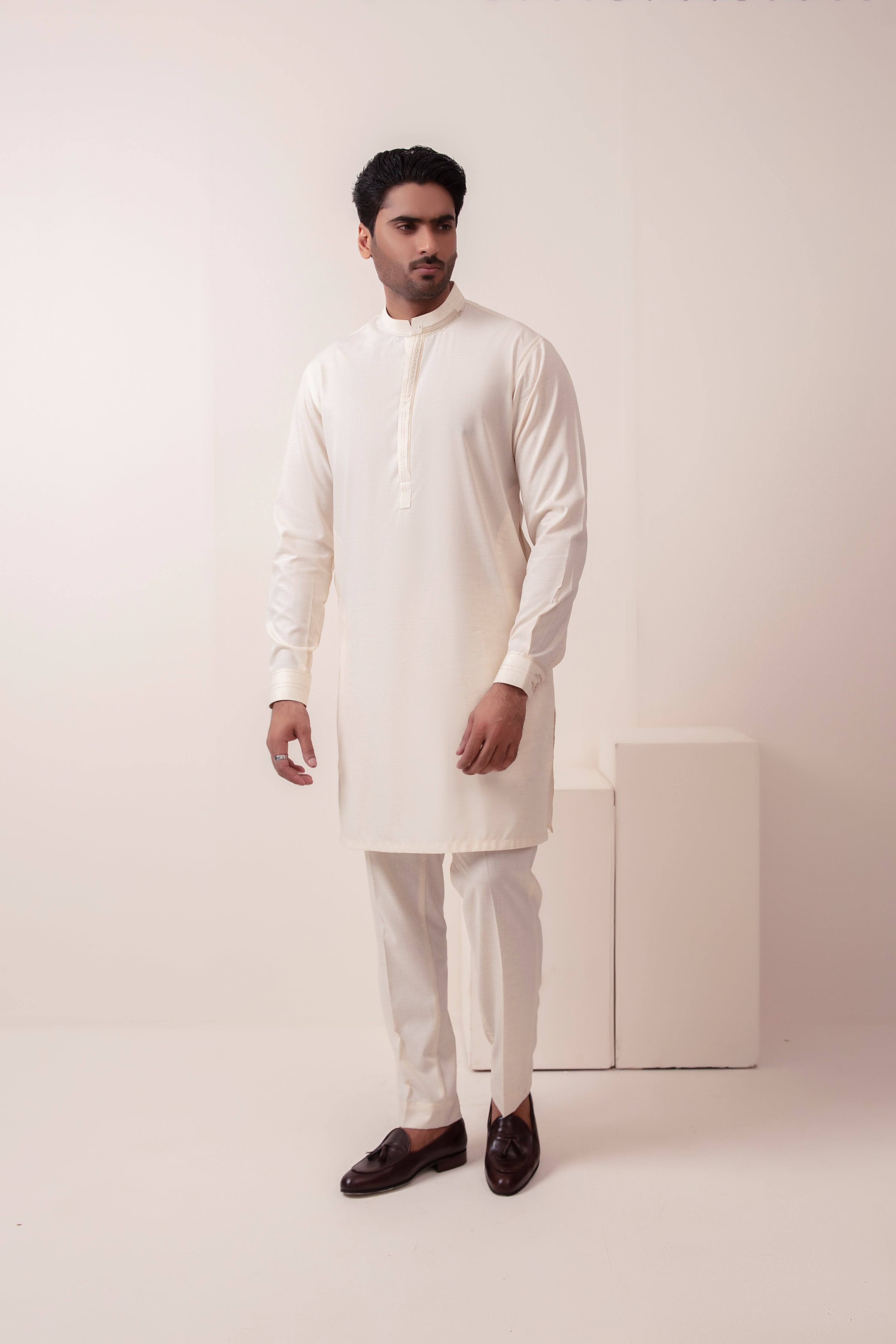 BEIGE AYUDIA BLENDED SLUB KURTA PAJAMA