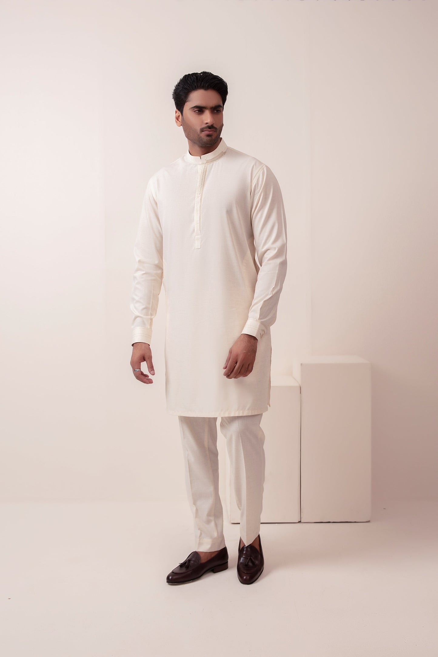 BEIGE AYUDIA BLENDED SLUB KURTA PAJAMA