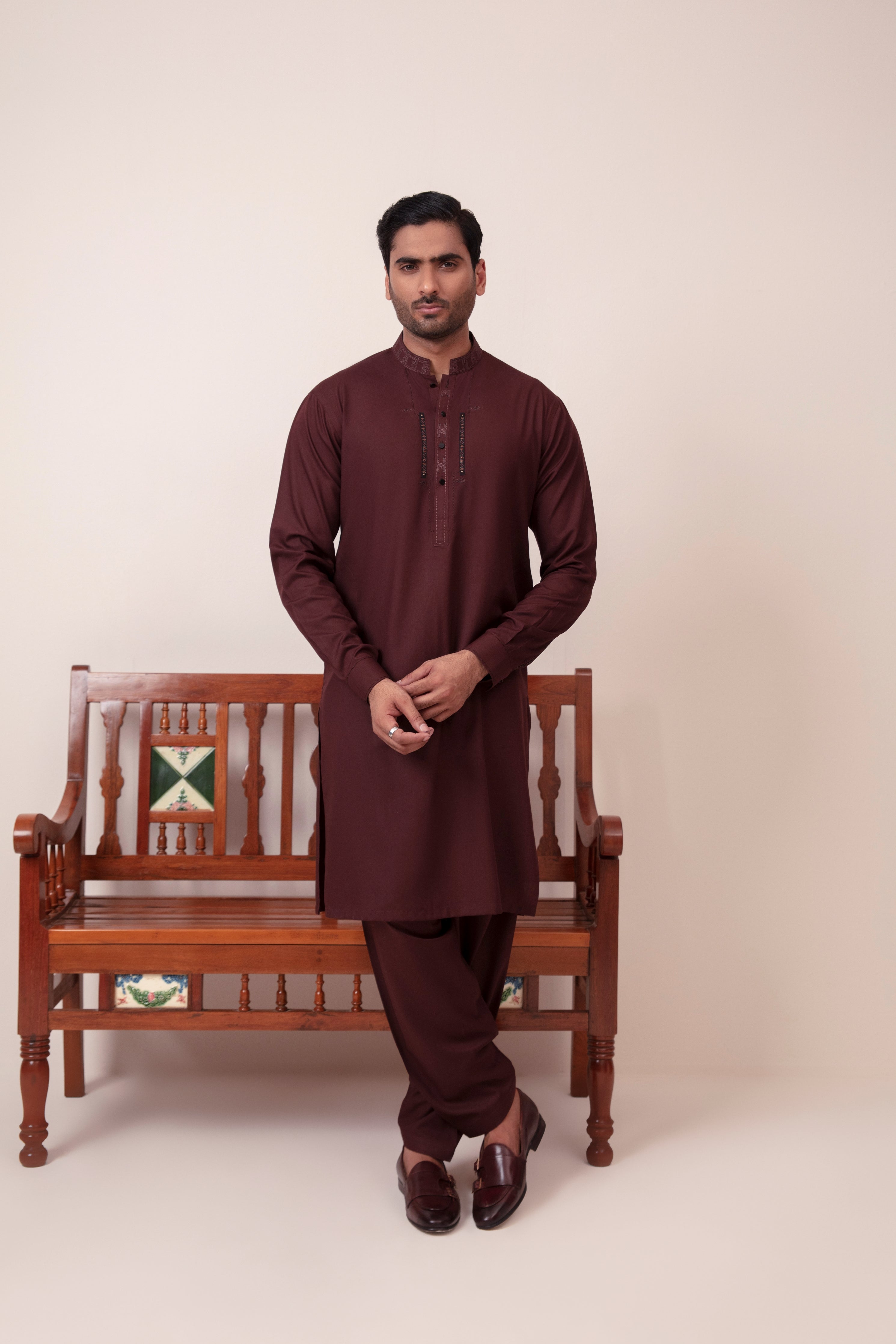 MAROON BLENDED KAMEEZ SHALWAR
