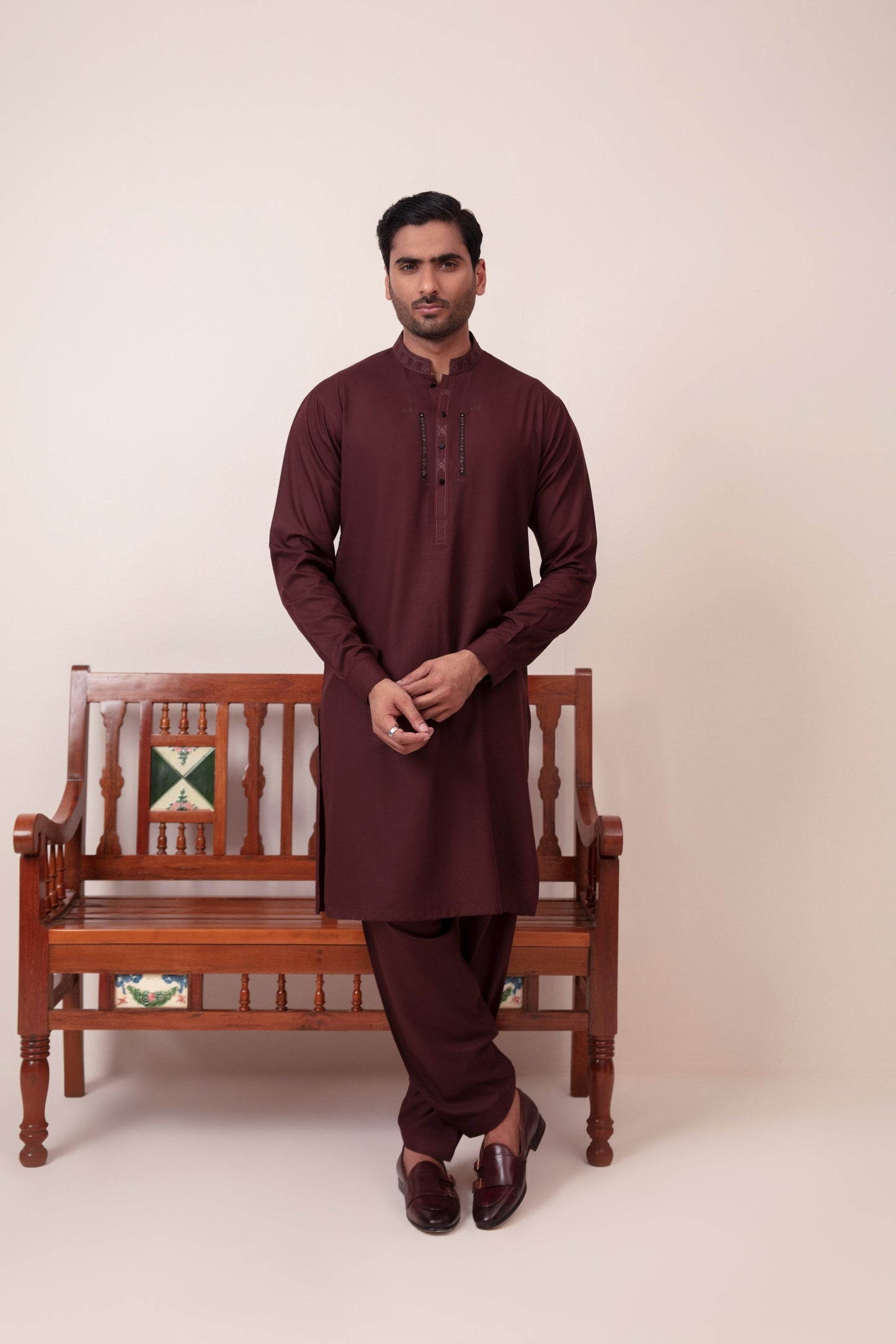 MAROON BLENDED KAMEEZ SHALWAR