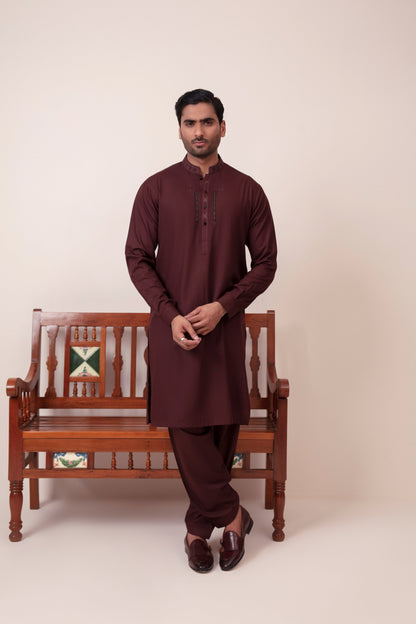 MAROON BLENDED KAMEEZ SHALWAR