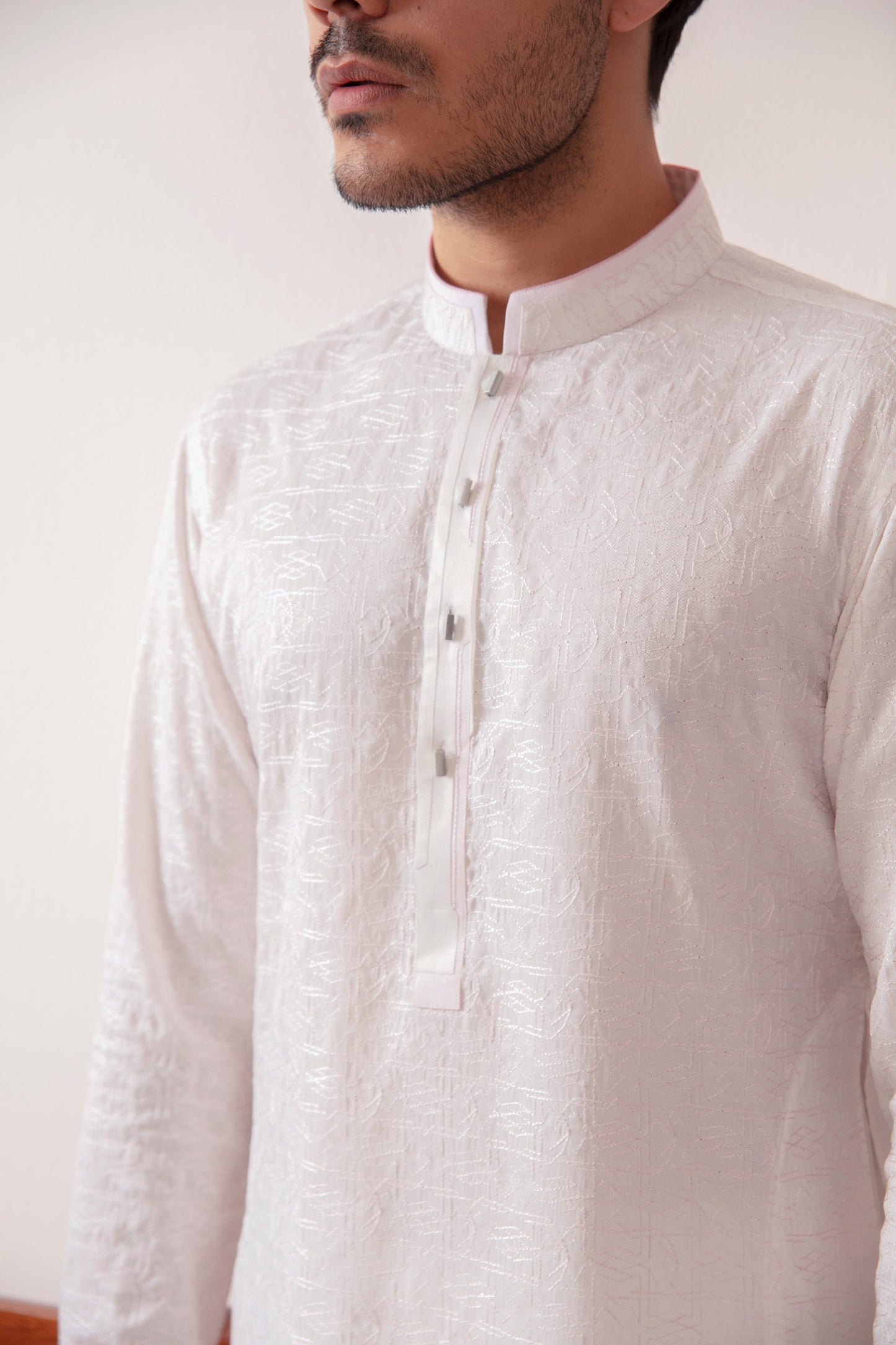 White Fancy Blended Kurta Pajama
