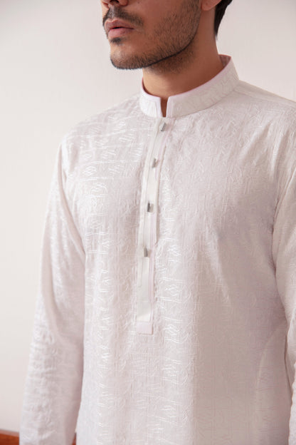 White Fancy Blended Kurta Pajama