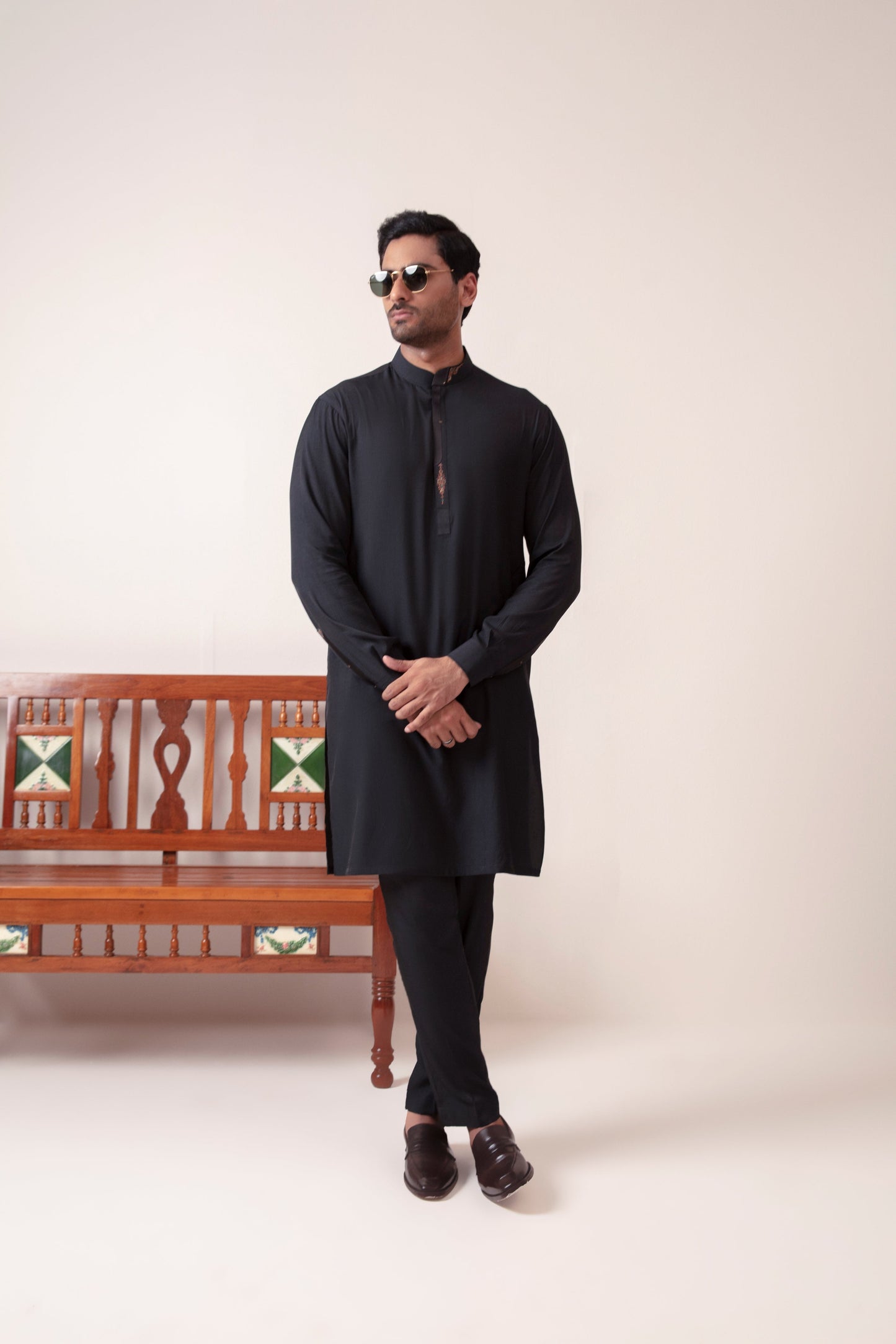 BLACK SILK KURTA PAJAMA