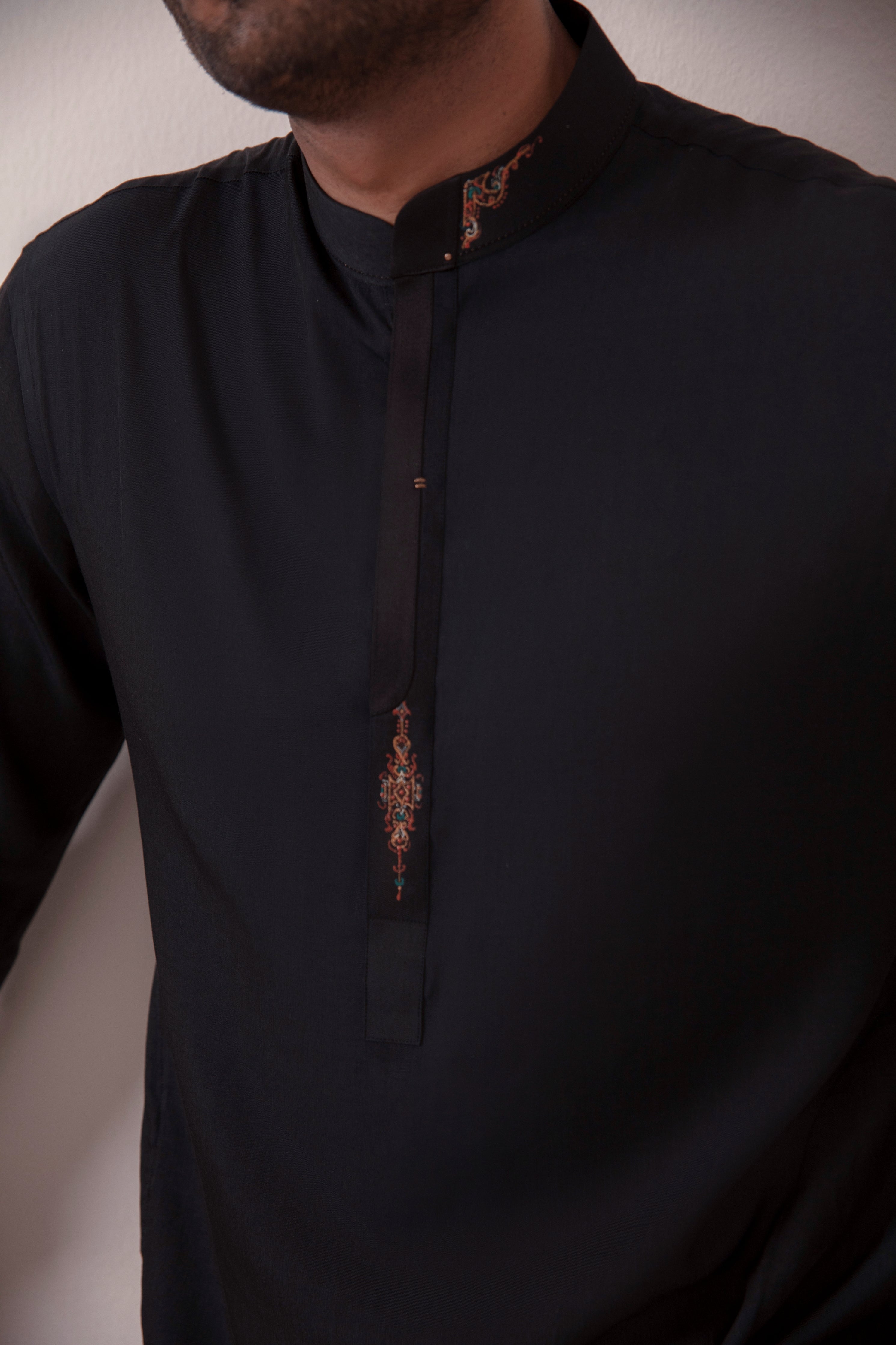 BLACK SILK KURTA PAJAMA