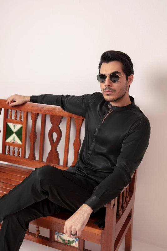 Black SILK KURTA PAJAMA