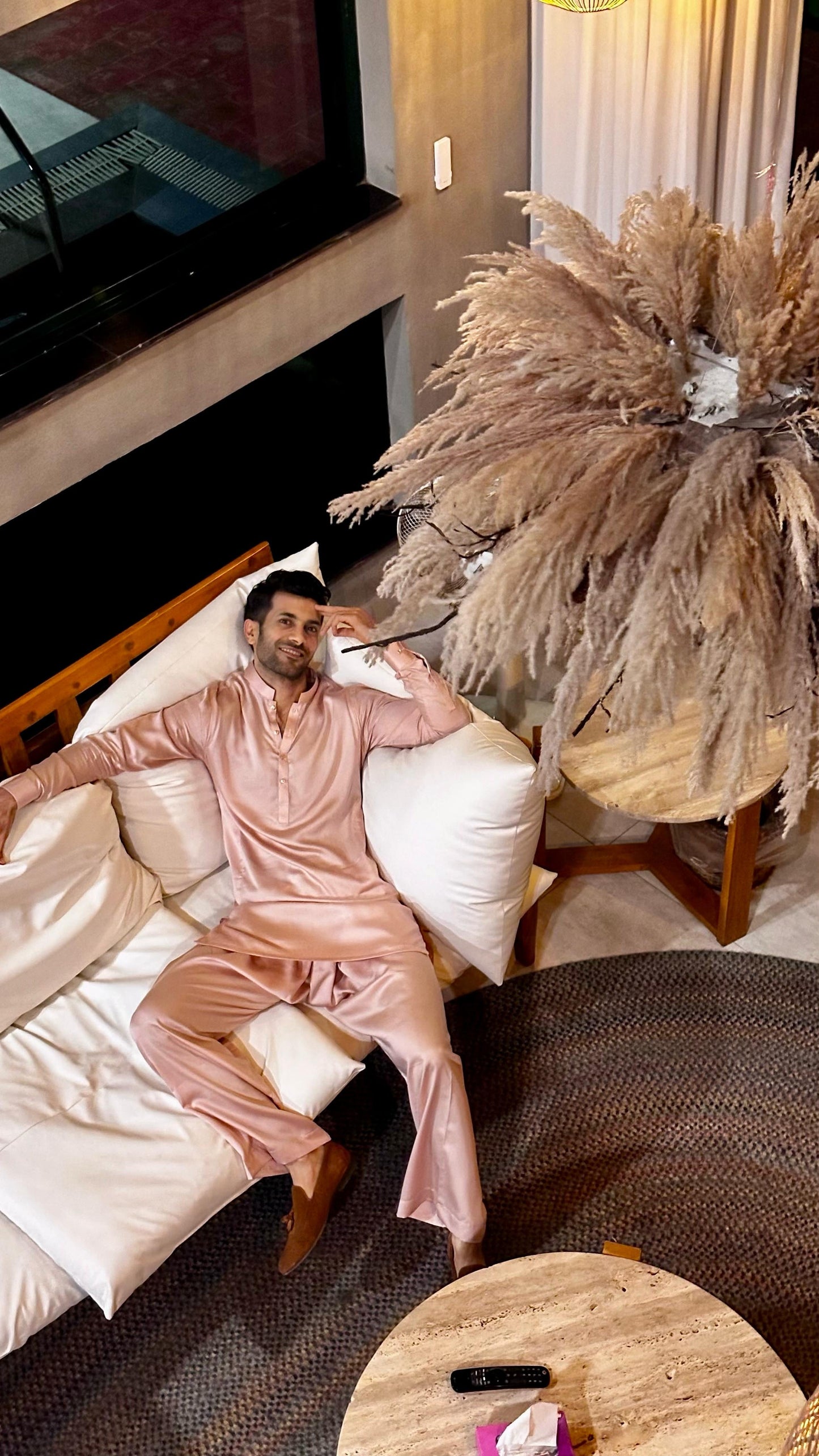 Pink Satin Plain Short Kurta Pajama