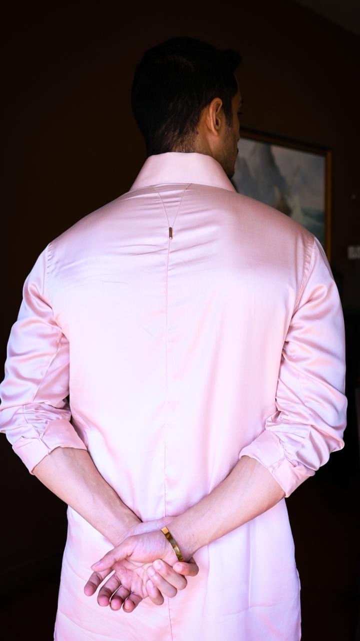 Pink Hand Painted Kurta with Bellbottoms Trousers