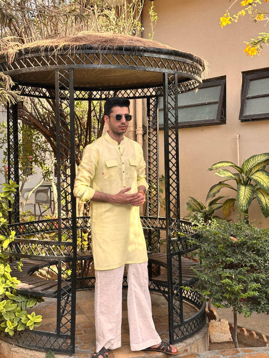 Lemon Yellowish Short Kurta with Bell Bottoms
