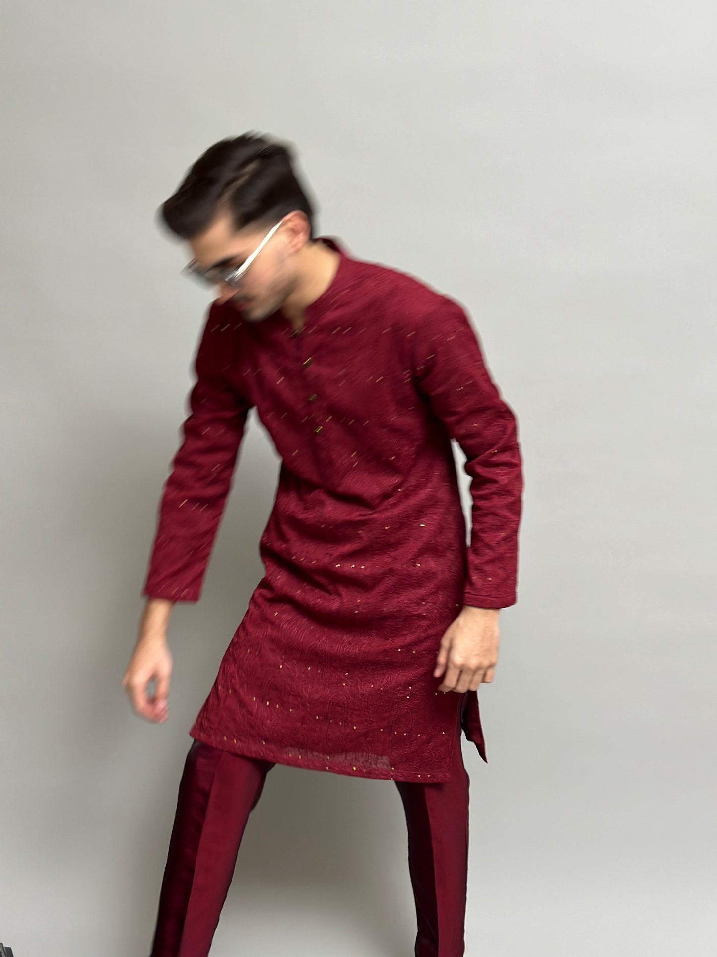 Red Machine Embroidered Kurta with Trouser