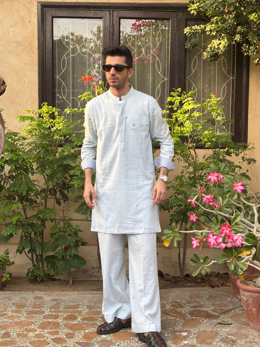 Sky Blue Linen Fabric Short with Bell Bottoms