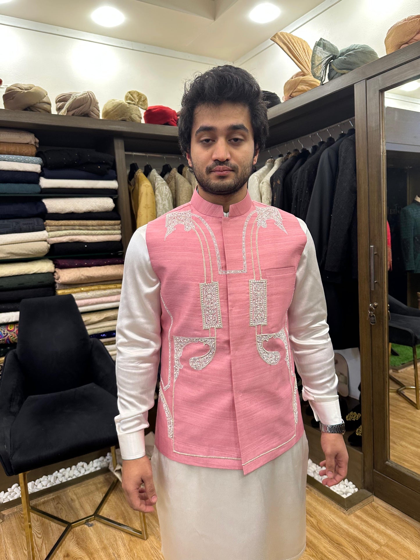 Pink Hand Embroidered Waistcoat