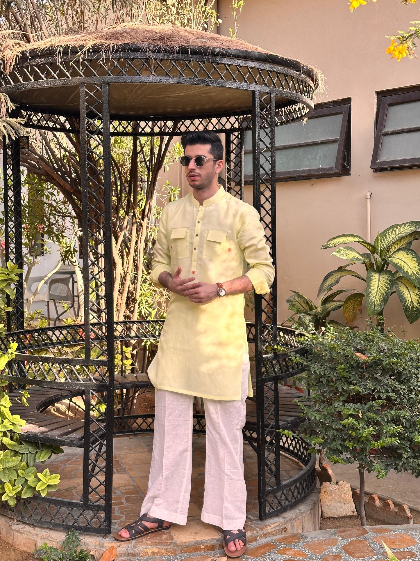Lemon Yellowish Short Kurta with Bell Bottoms