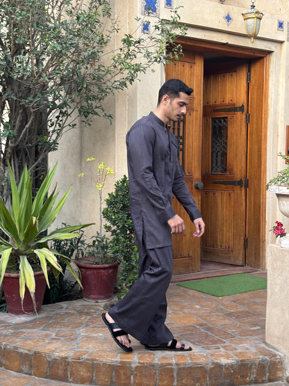 Grey Short Kurta with Bellbottoms, Minor Detailing