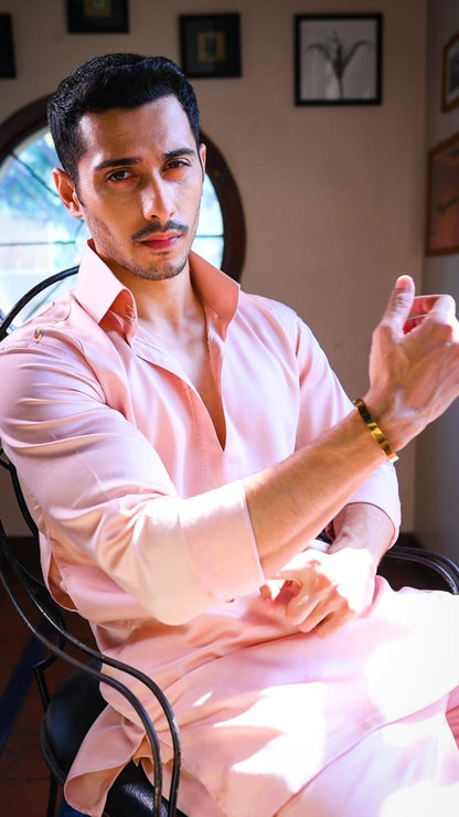 Pink Hand Painted Kurta with Bellbottoms Trousers