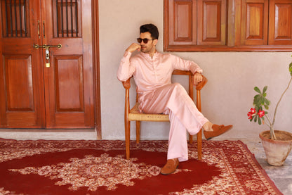 Pink Satin Plain Short Kurta Pajama