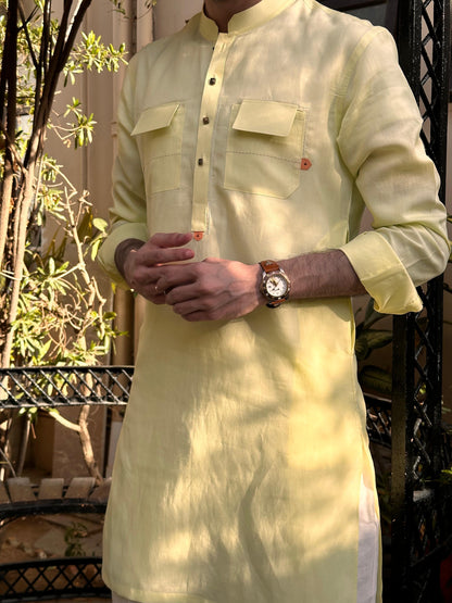 Lemon Yellowish Short Kurta with Bell Bottoms