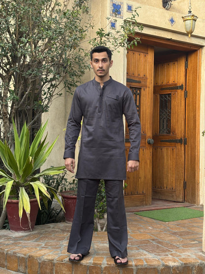 Grey Short Kurta with Bellbottoms, Minor Detailing