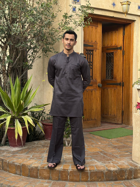 Grey Short Kurta with Bellbottoms, Minor Detailing