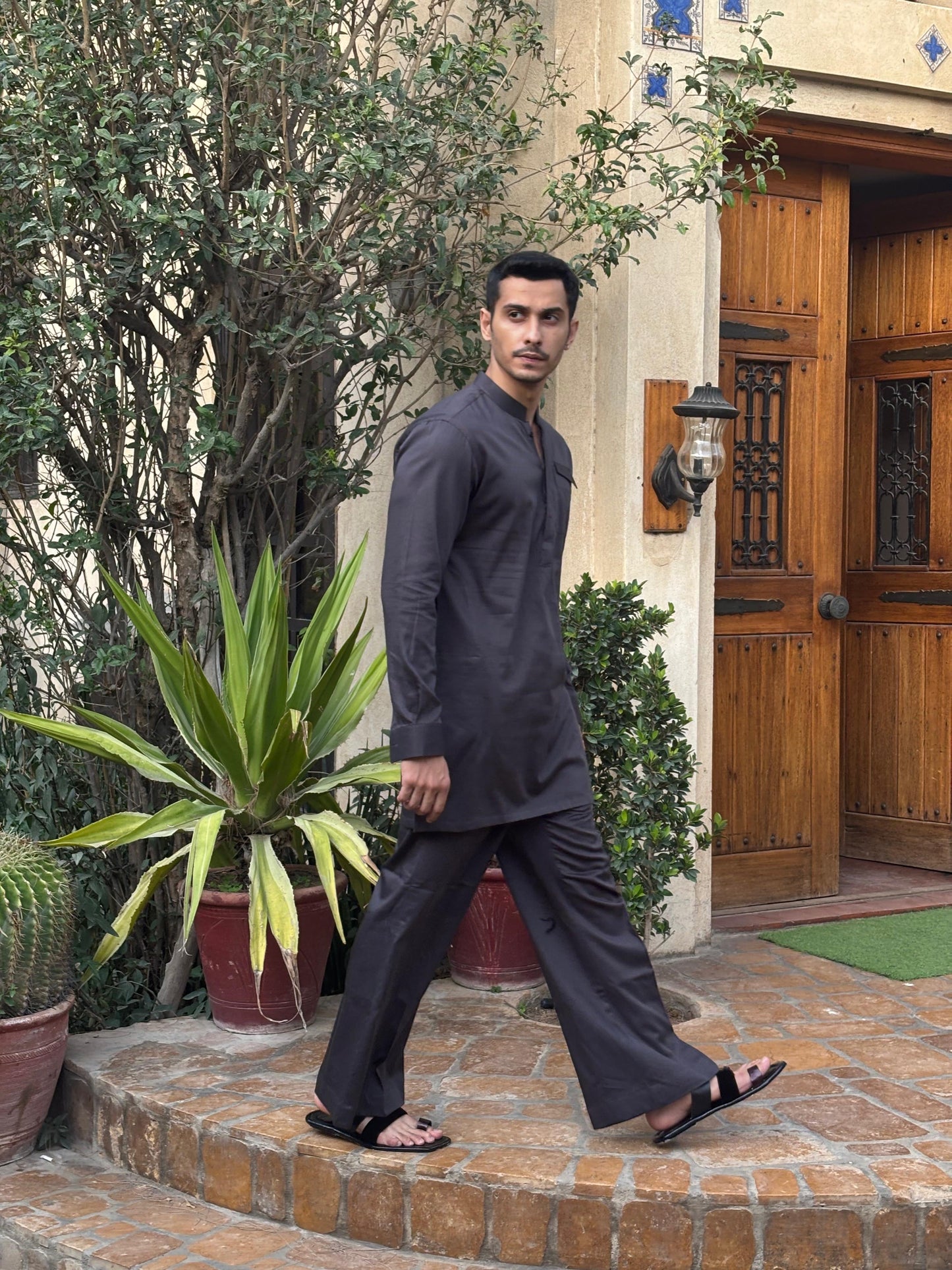 Grey Short Kurta with Bellbottoms, Minor Detailing