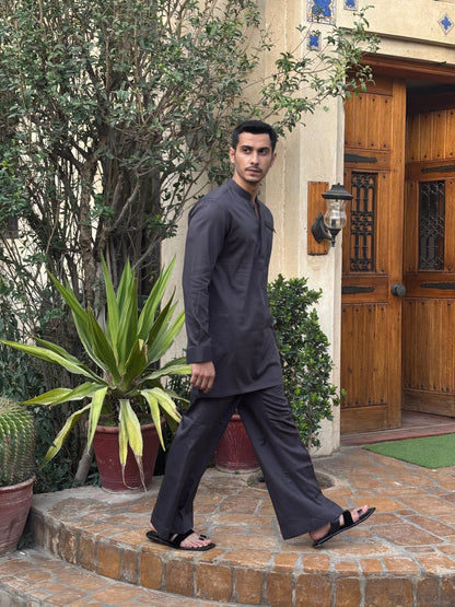 Grey Short Kurta with Bellbottoms, Minor Detailing