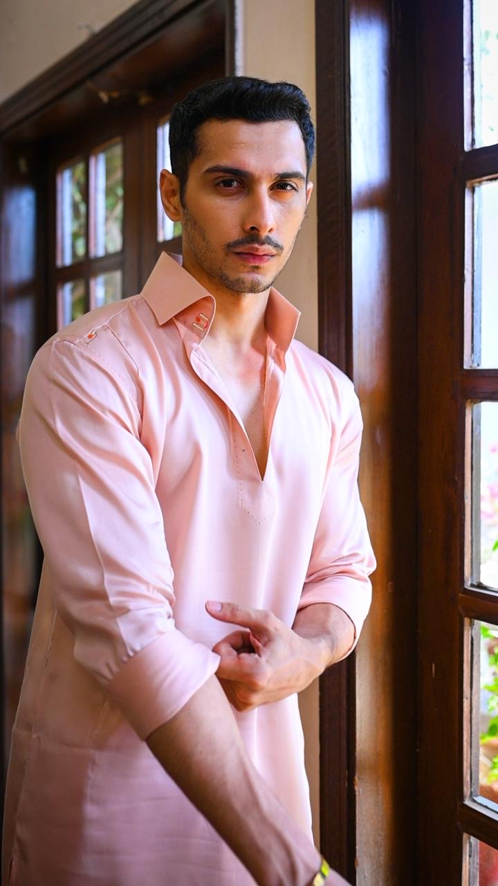 Pink Hand Painted Kurta with Bellbottoms Trousers