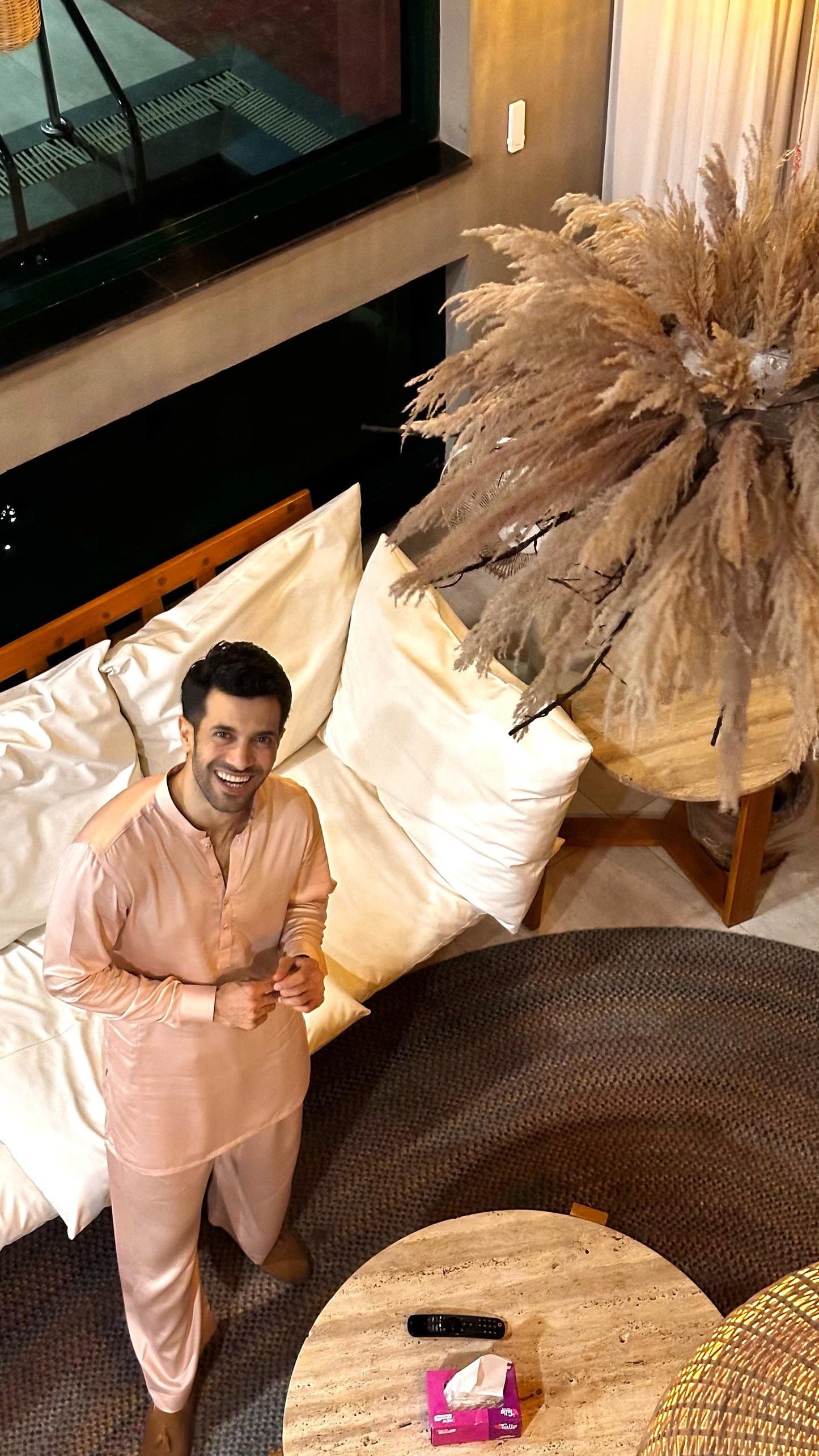 Pink Satin Plain Short Kurta Pajama