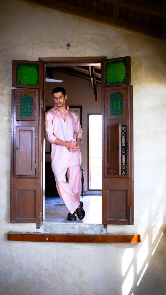 Pink Hand Painted Kurta with Bellbottoms Trousers