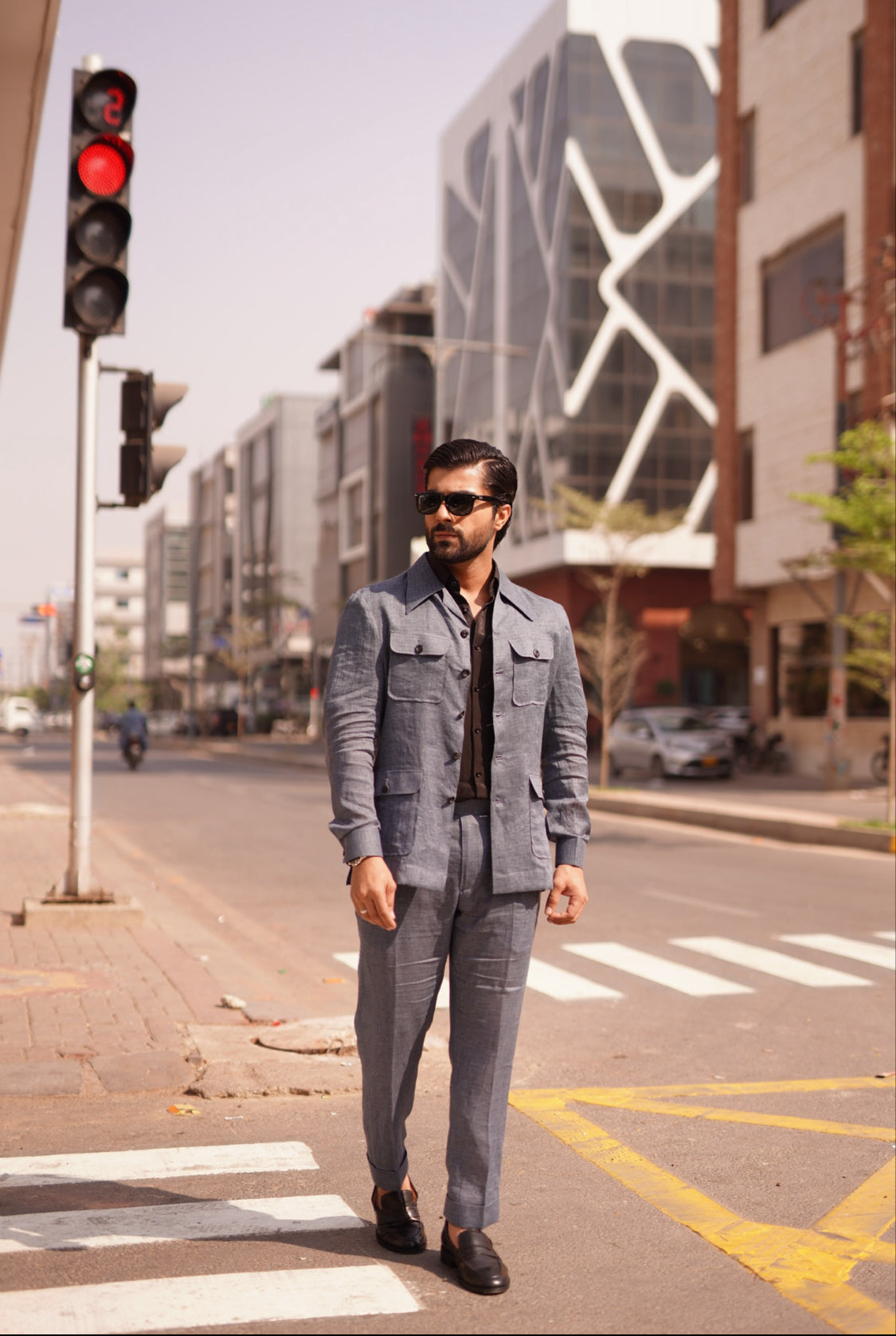 Blue Linen Safari Suit. CO-ORD Set