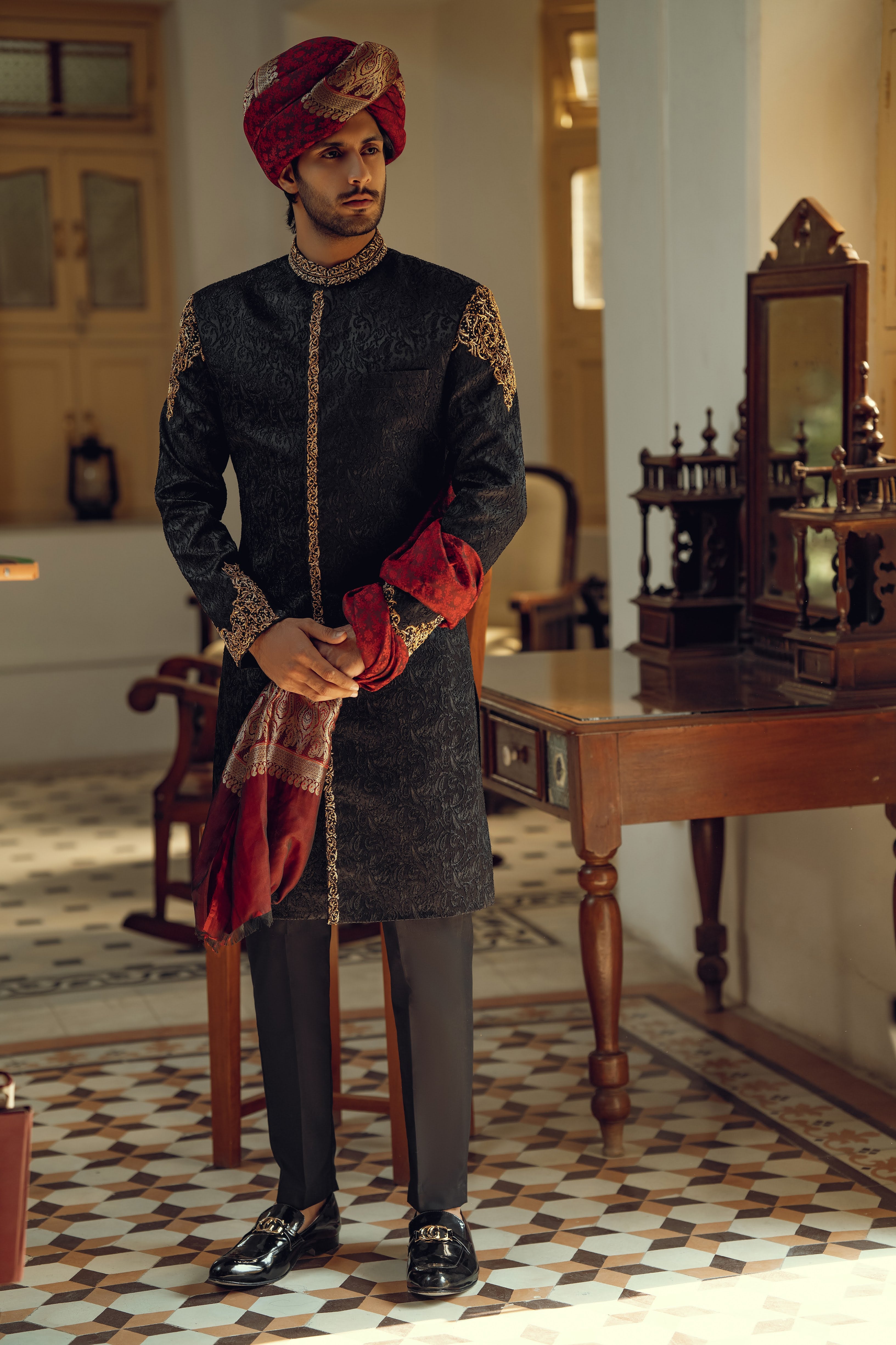 BLACK HAND EMBROIDERED SHERWANI (ORDER VIA BOOK AN APPOINTMENT ONLY)