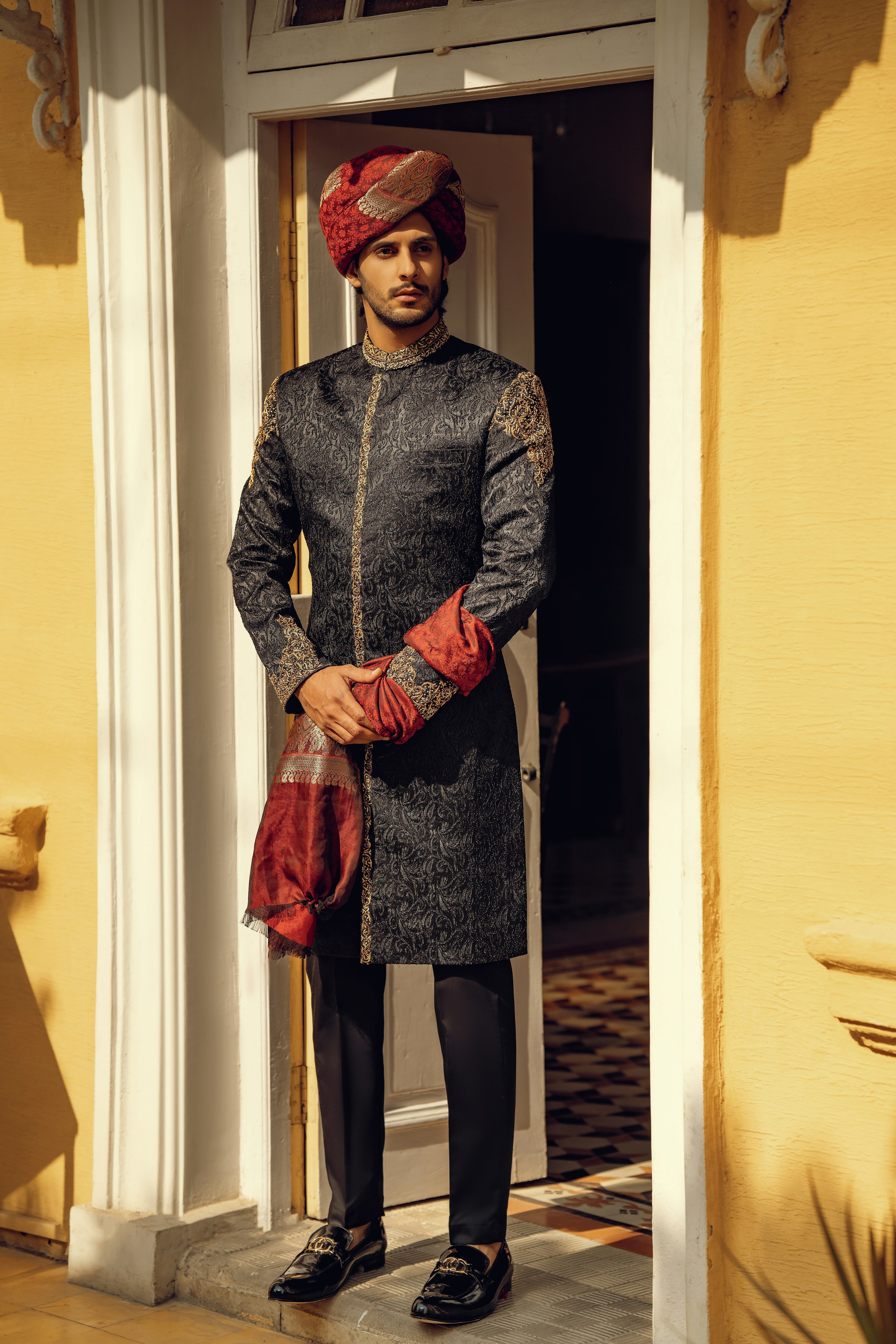 BLACK HAND EMBROIDERED SHERWANI (ORDER VIA BOOK AN APPOINTMENT ONLY)