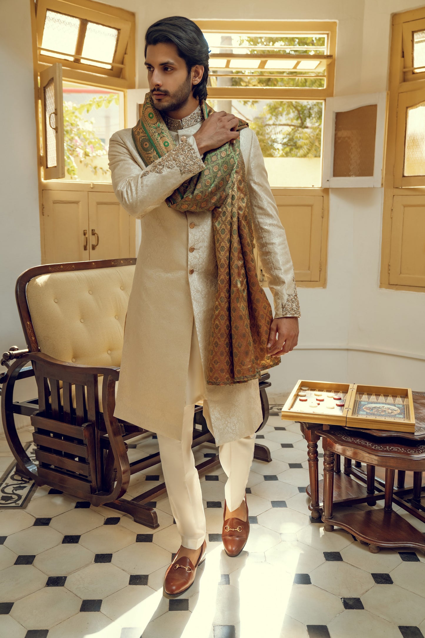 OFF WHITE HAND EMBROIDERED SHERWANI (ORDER VIA BOOK AN APPOINTMENT ONLY)