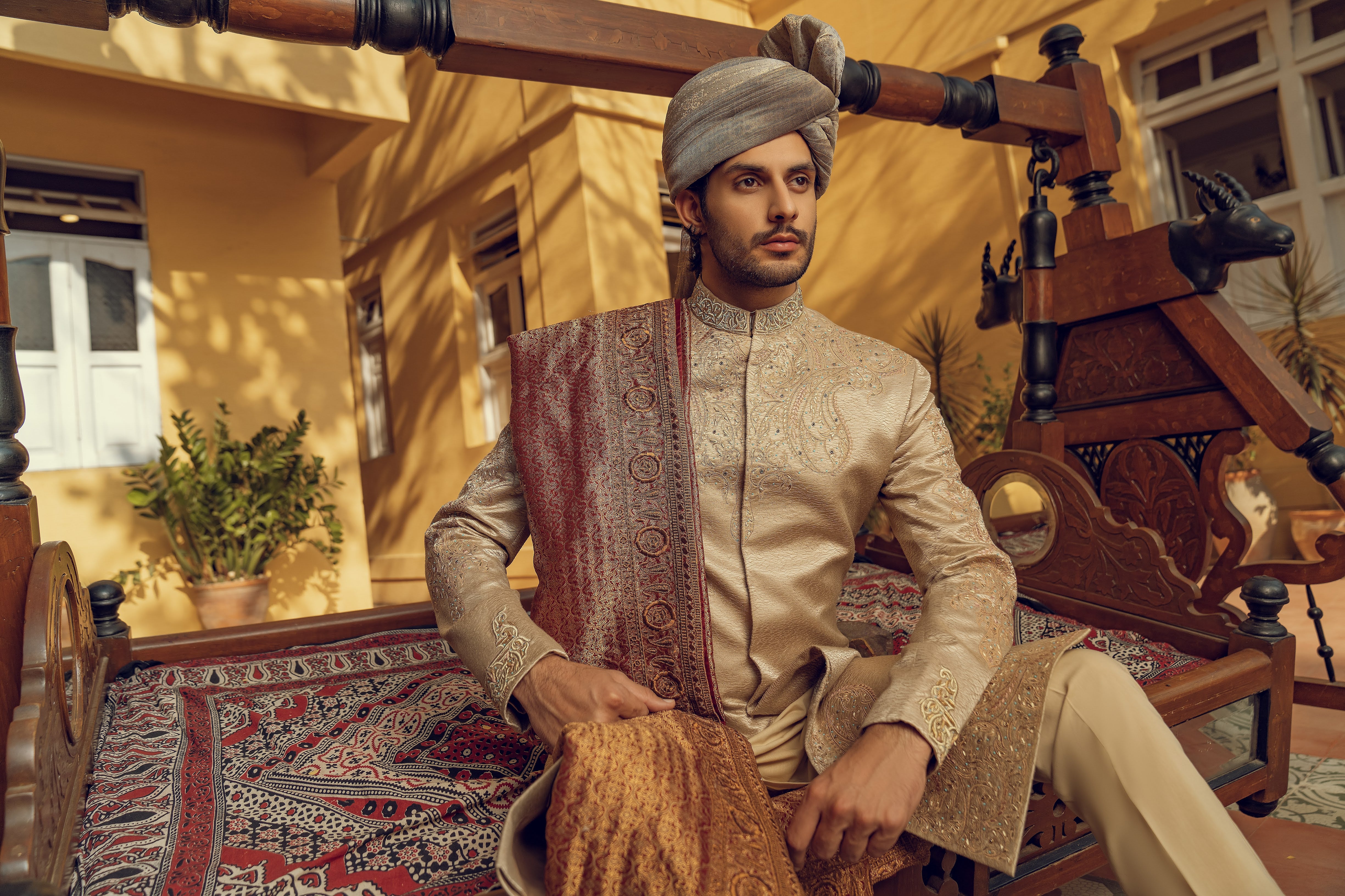 OPULENT BEIGE HAND EMBROIDERED SHERWANI (ORDER VIA BOOK AN APPOINTMENT ONLY)