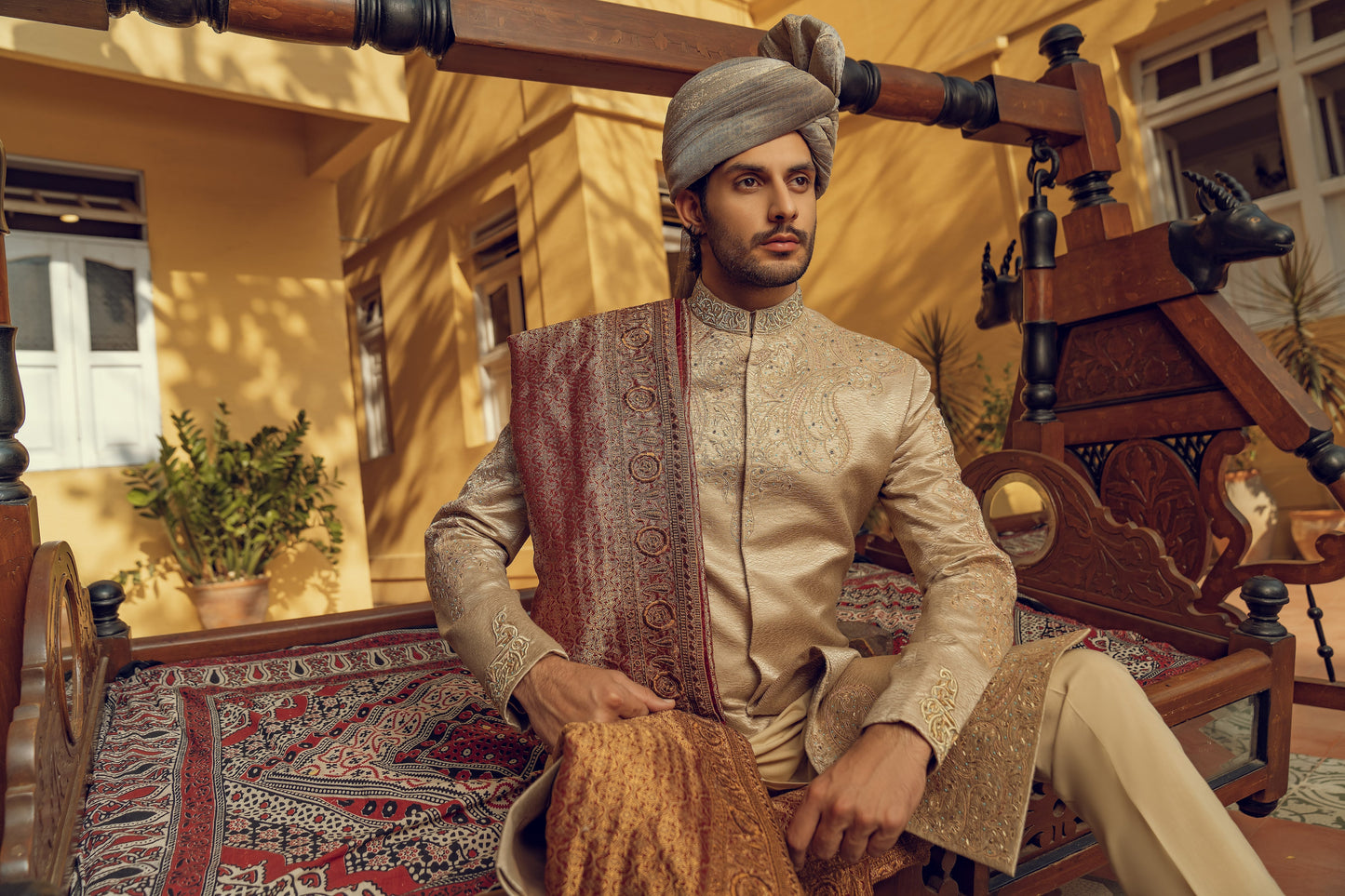 OPULENT BEIGE HAND EMBROIDERED SHERWANI (ORDER VIA BOOK AN APPOINTMENT ONLY)