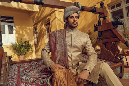 OPULENT BEIGE HAND EMBROIDERED SHERWANI (ORDER VIA BOOK AN APPOINTMENT ONLY)
